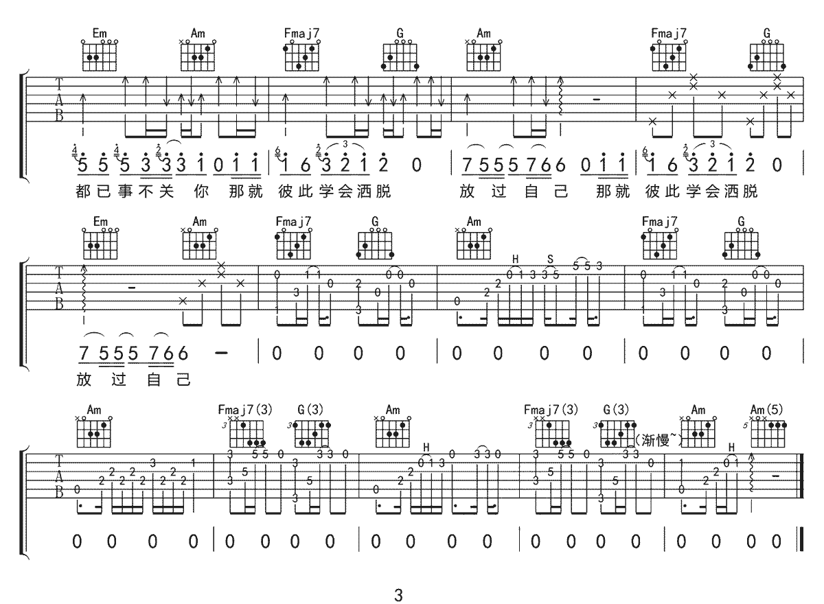 《渺无音信吉他谱》_解忧邵帅_C调_吉他图片谱3张 图3