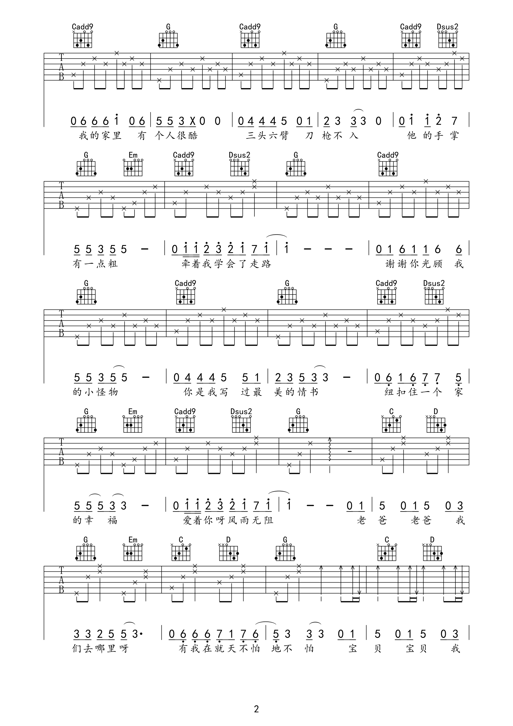 《爸爸去哪儿吉他谱》_曹格_G调_吉他图片谱3张 图2