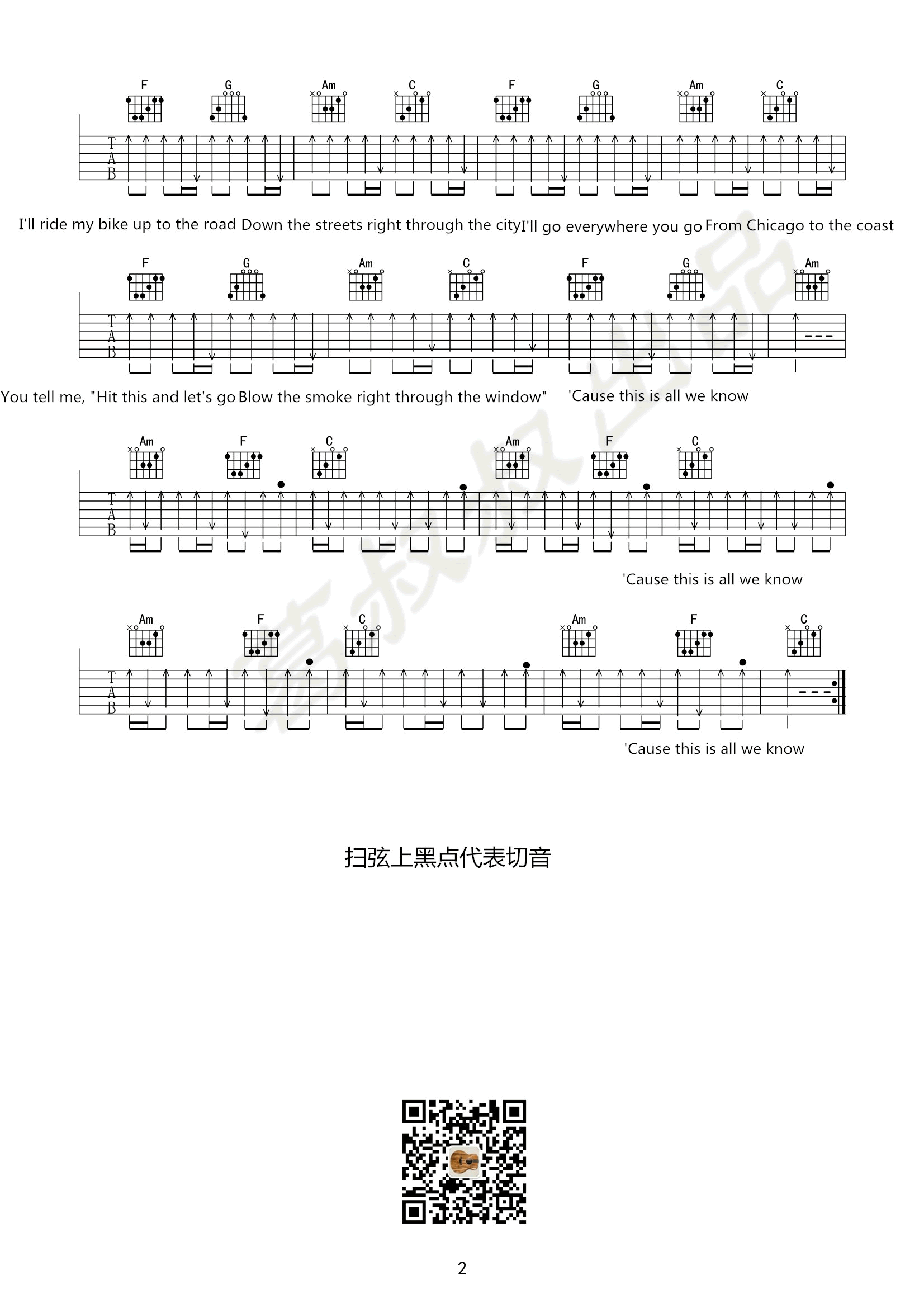 《All We Know吉他谱》_烟鬼组合_C调_吉他图片谱2张 图2