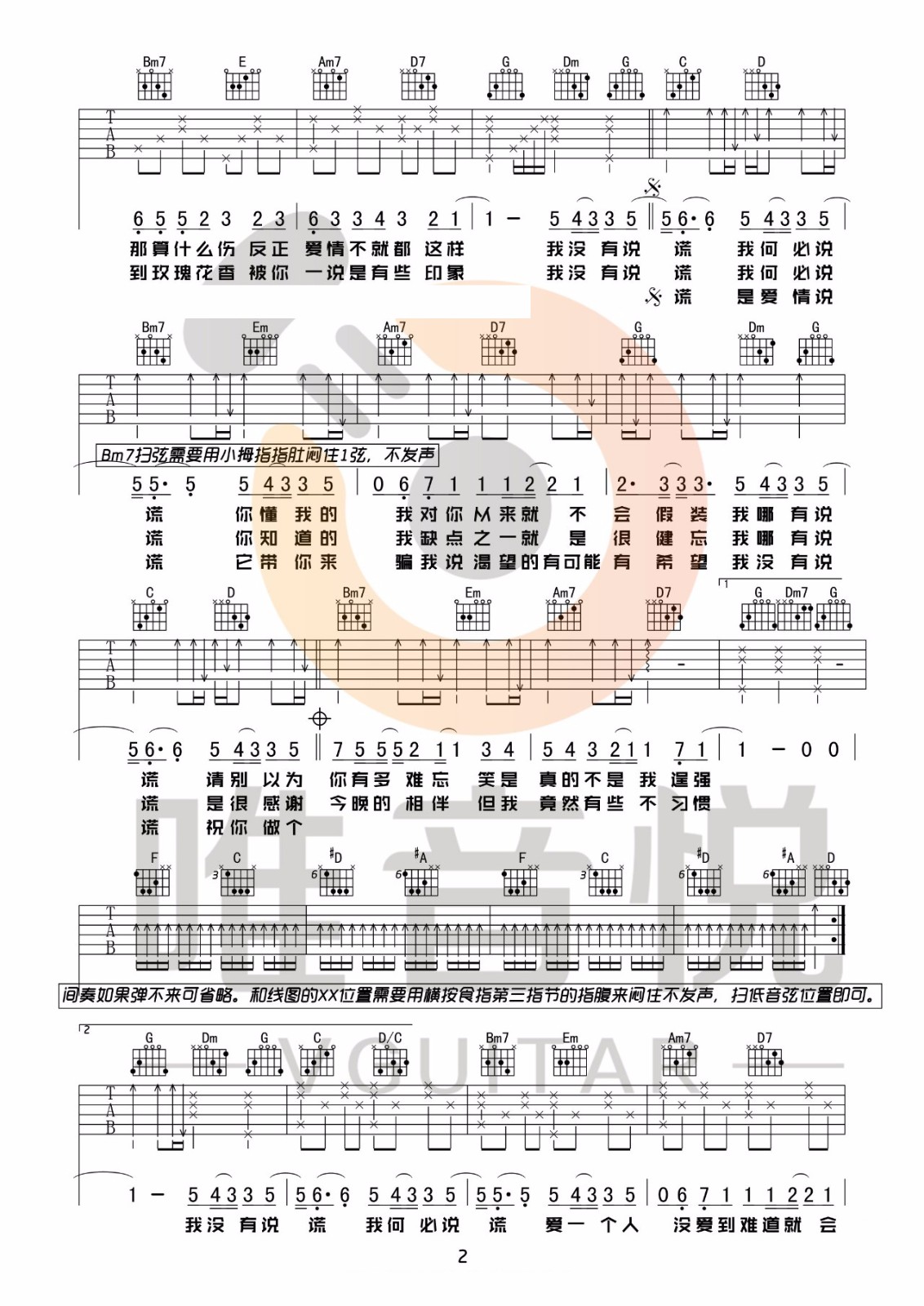 《说谎吉他谱》_林宥嘉_G调_吉他图片谱3张 图2