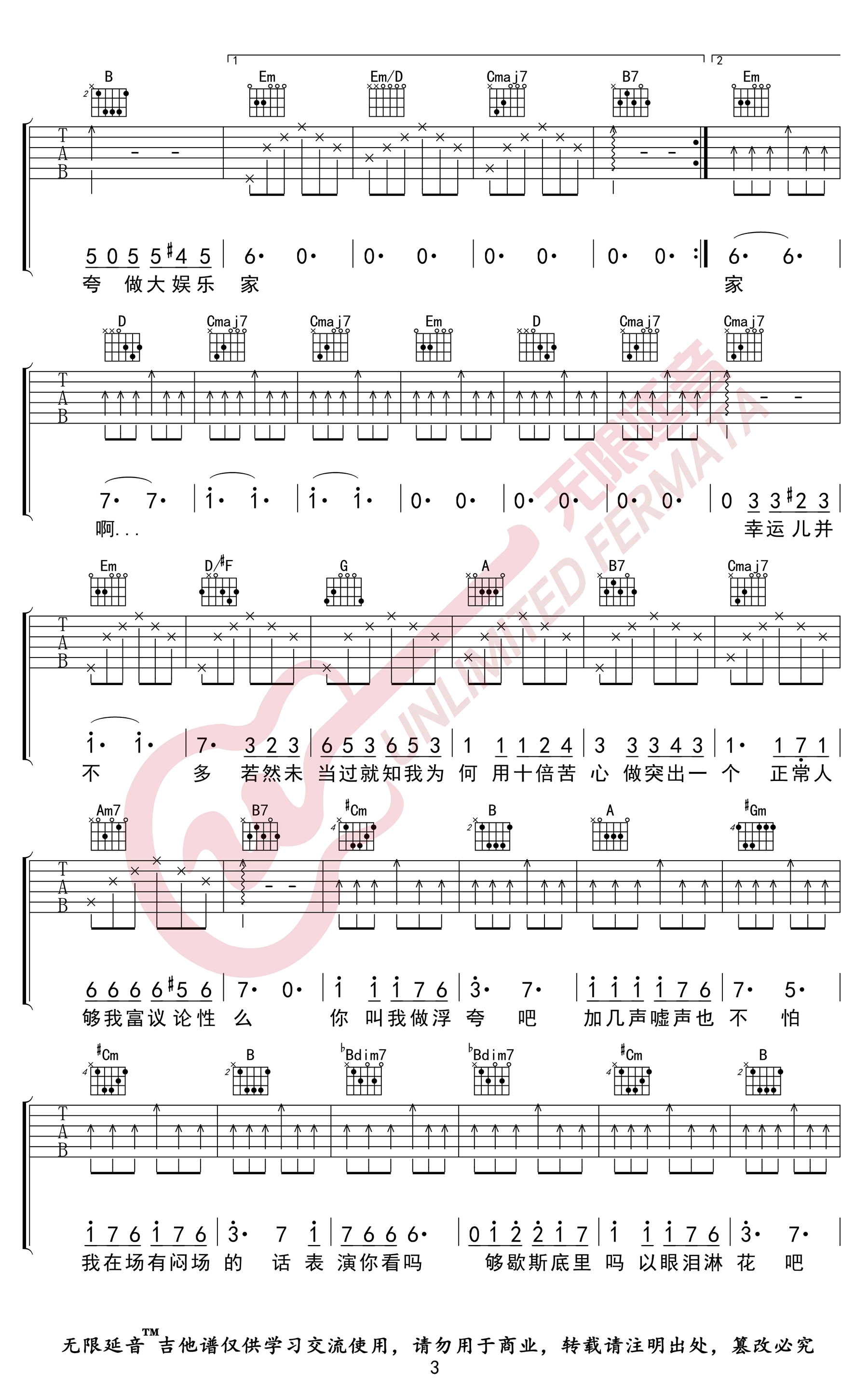 浮夸（G转E调） - 陈奕迅 - 吉他谱(齐元义编配) - 嗨吉他