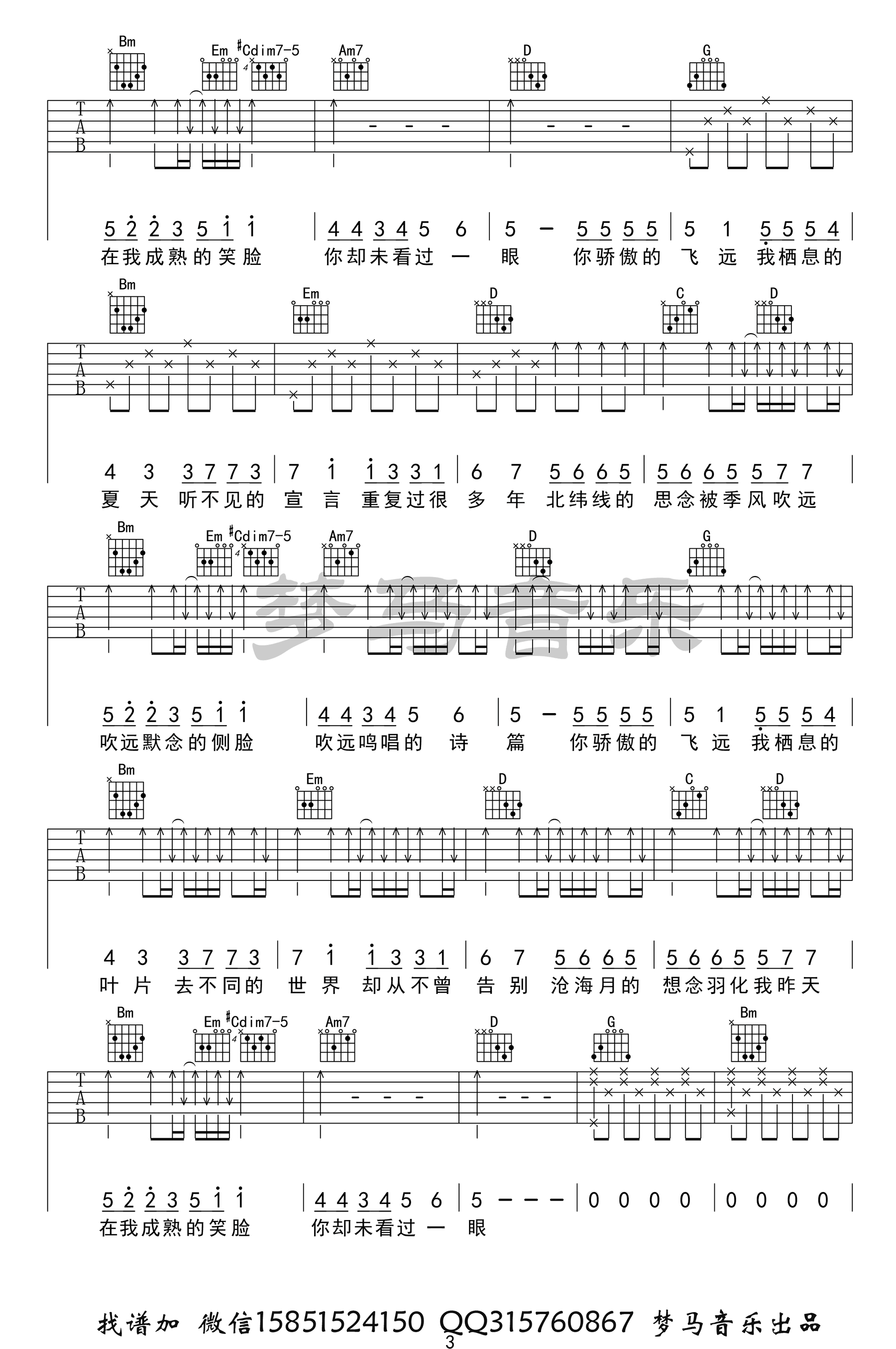 《飞鸟和蝉吉他谱》_任然_G调_吉他图片谱4张 图3