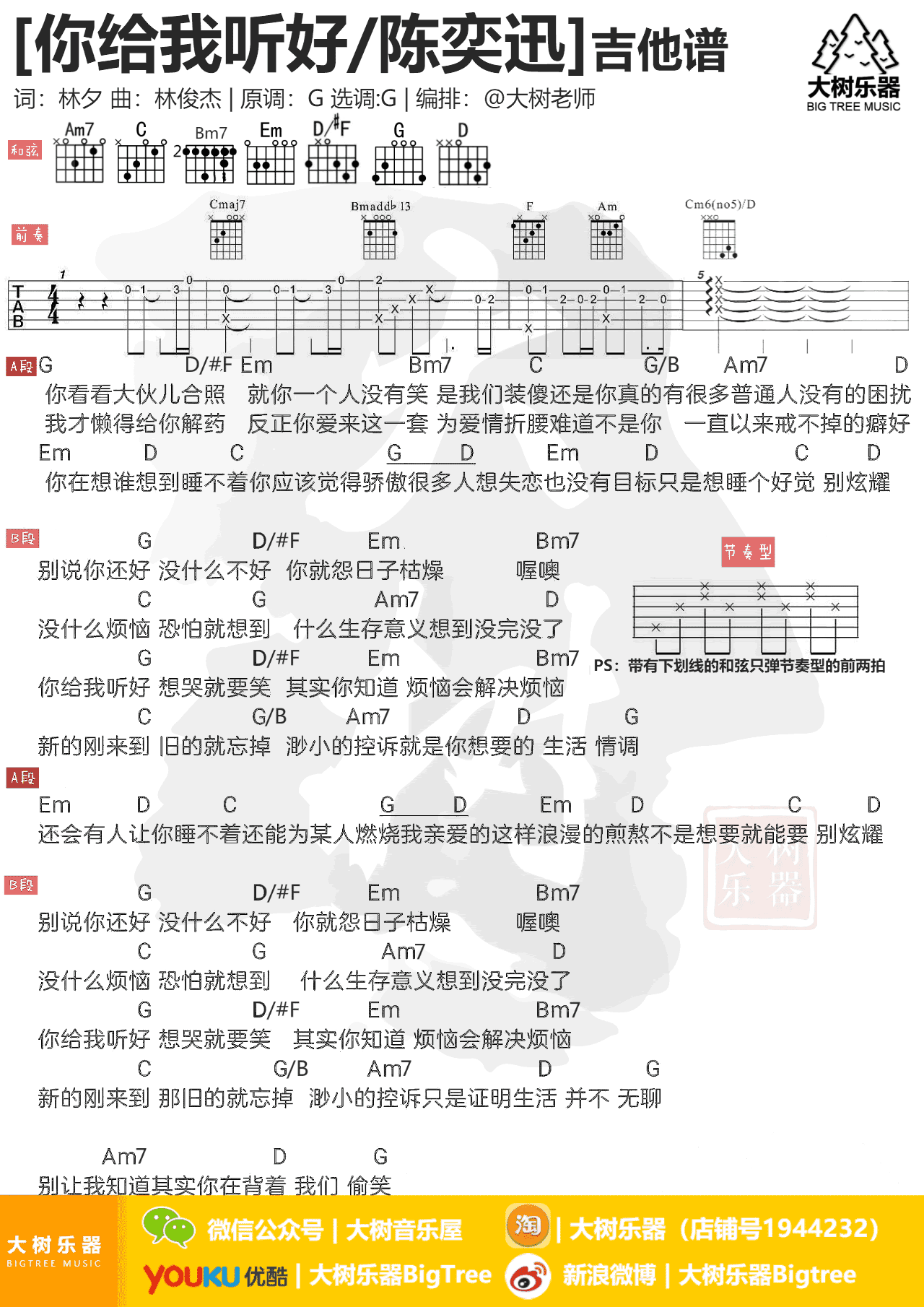 《你给我听好吉他谱》_陈奕迅_G调_吉他图片谱1张 图1