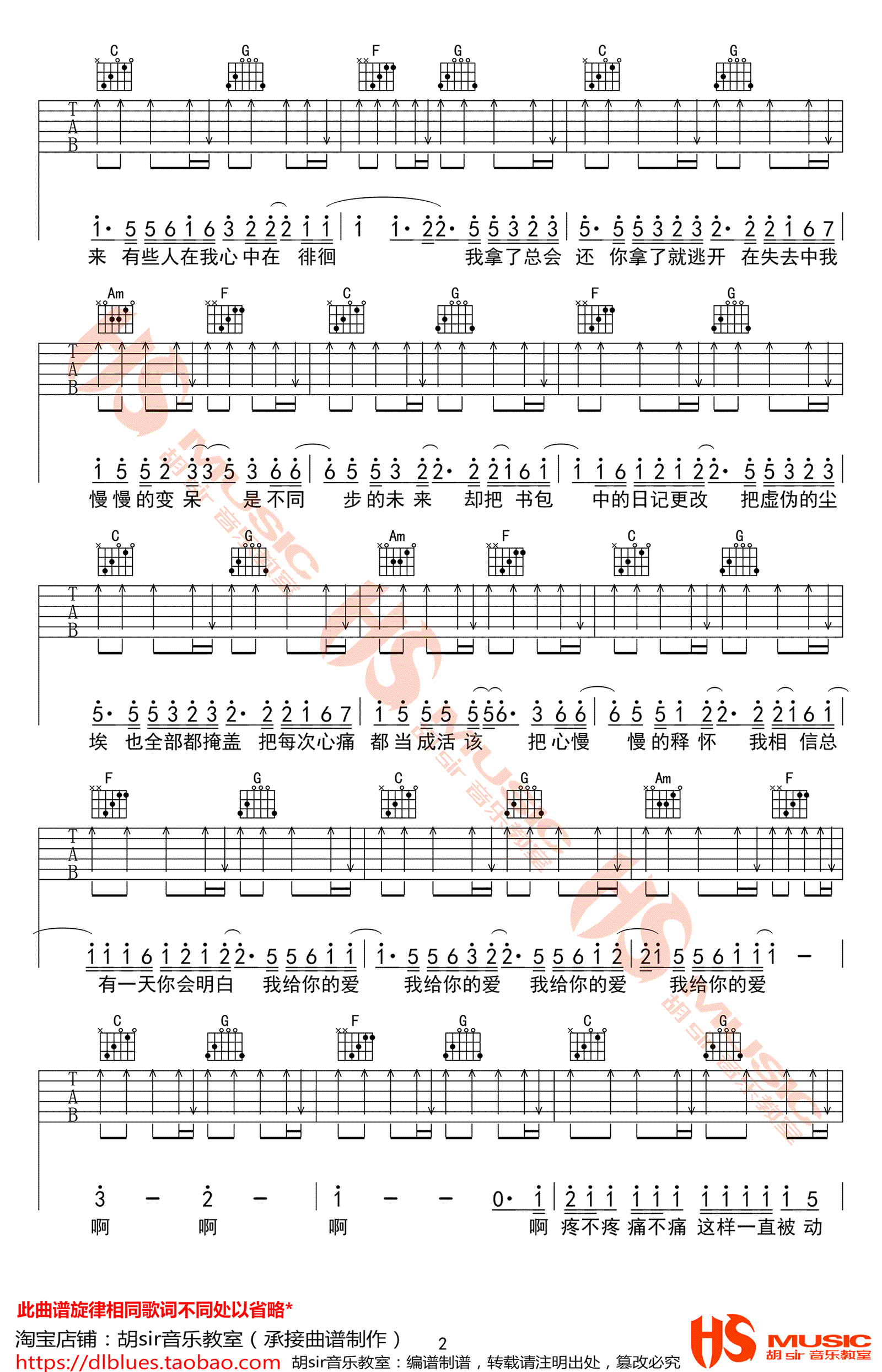 《去年夏天吉他谱》_王大毛_C调_吉他图片谱5张 图2