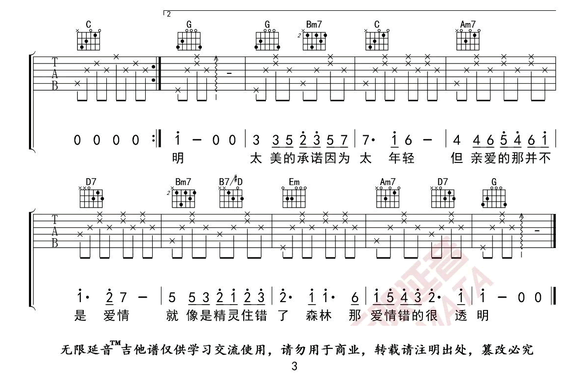 《亲爱的那不是爱情吉他谱》_张韶涵_G调_吉他图片谱3张 图3