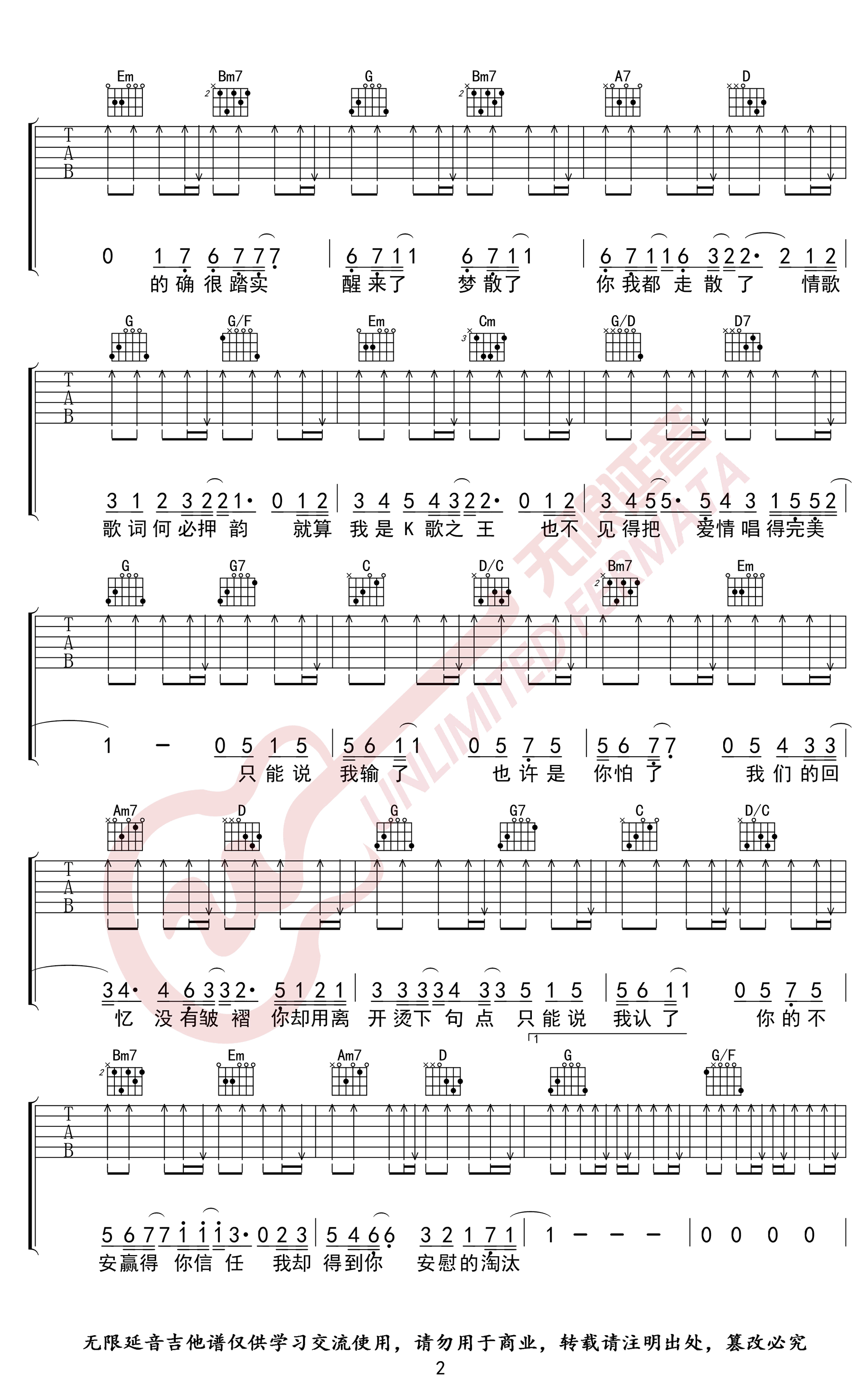 《淘汰吉他谱》_陈奕迅_G调_吉他图片谱3张 图2