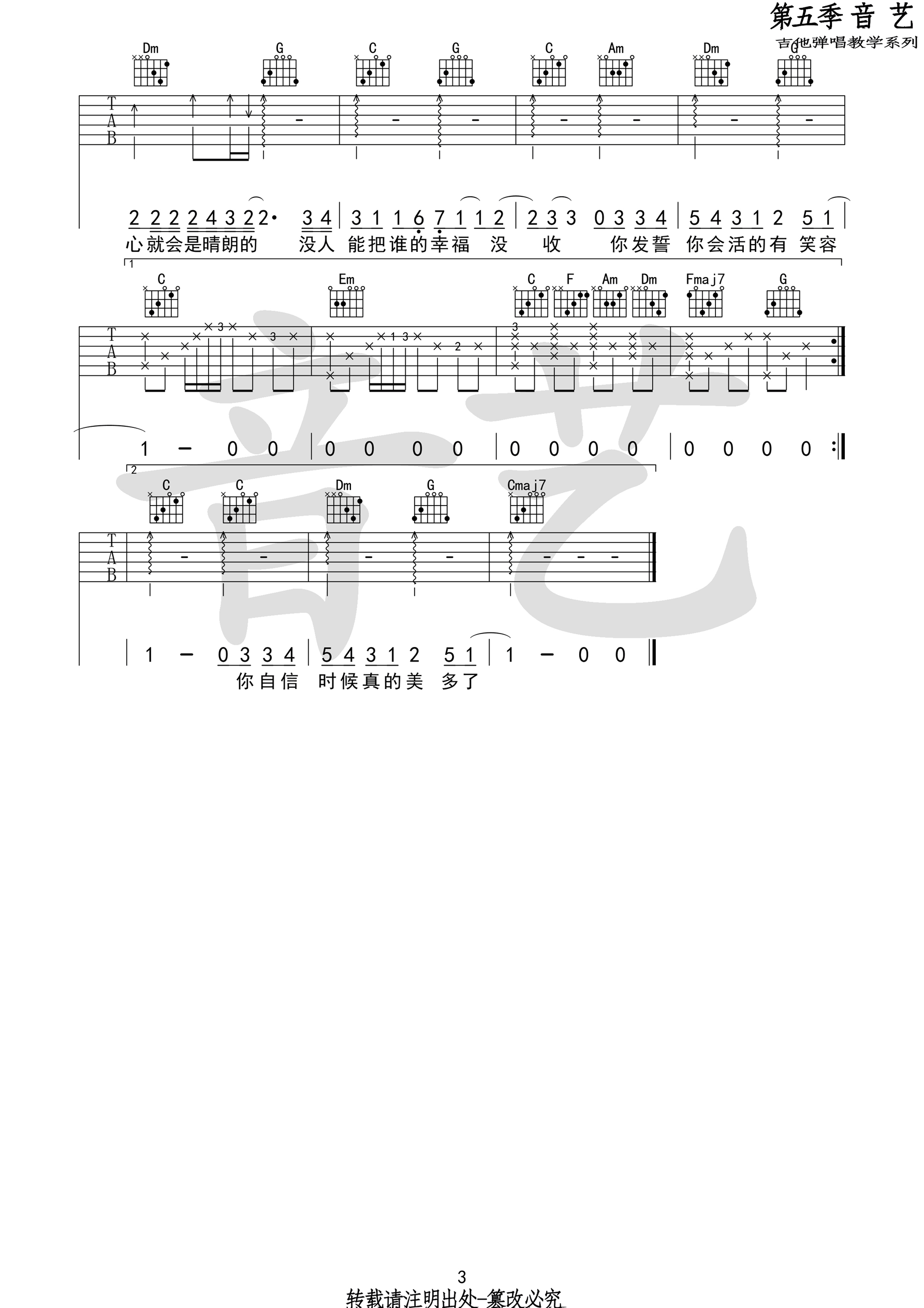 《分手快乐吉他谱》_梁静茹_C调_吉他图片谱3张 图3