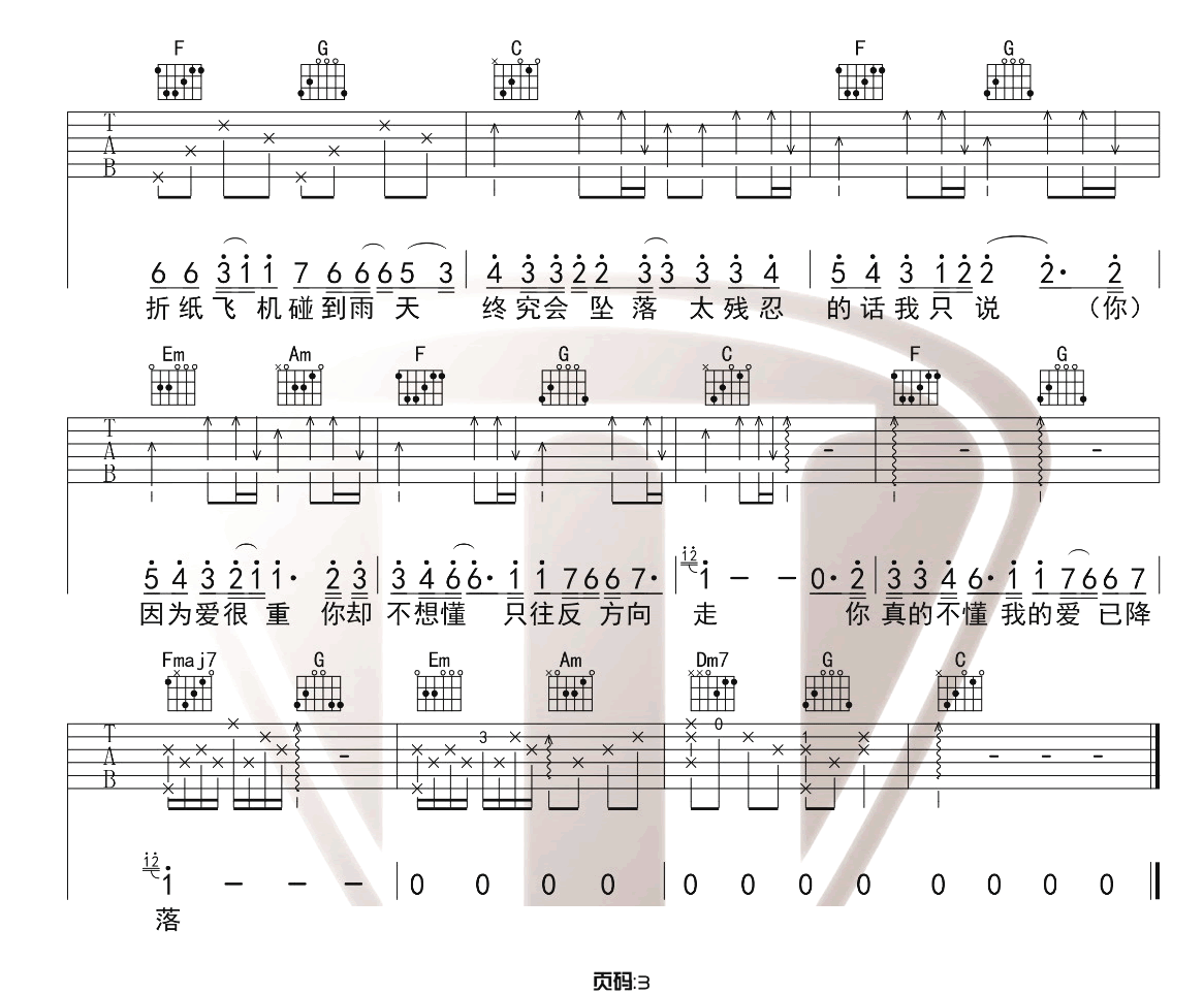 《那些你很冒险的梦吉他谱》_林俊杰_C调_吉他图片谱3张 图3