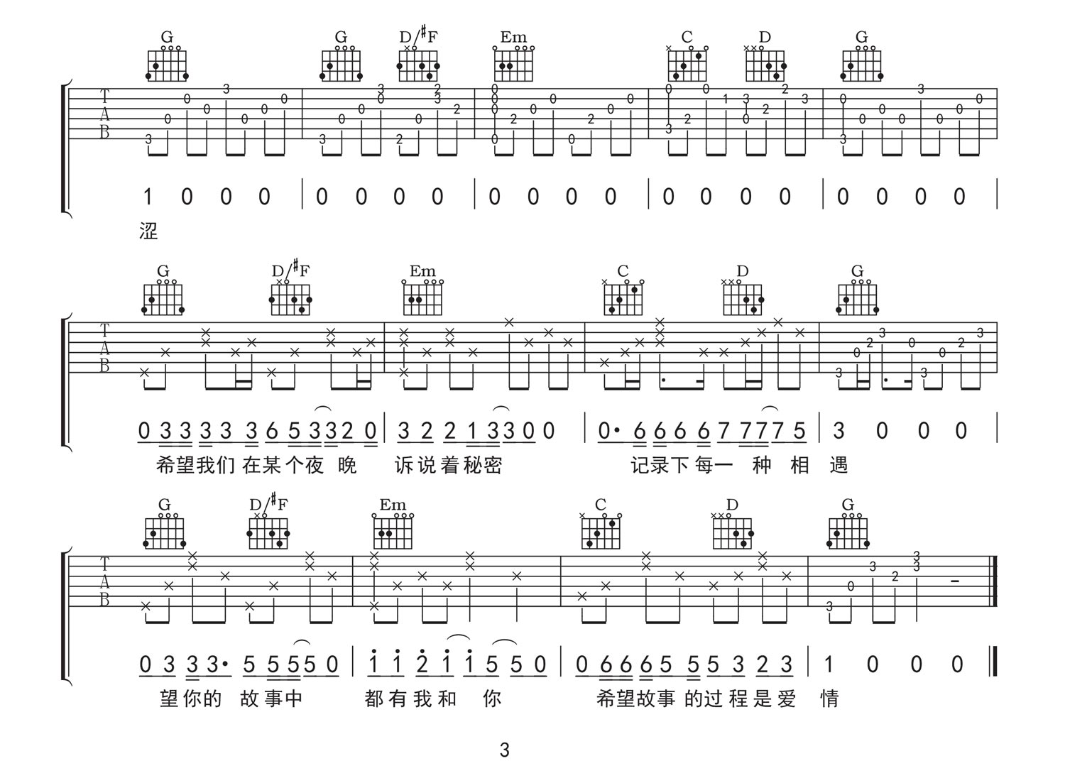 《凌晨三点吉他谱》_HHW_G调_吉他图片谱3张 图3