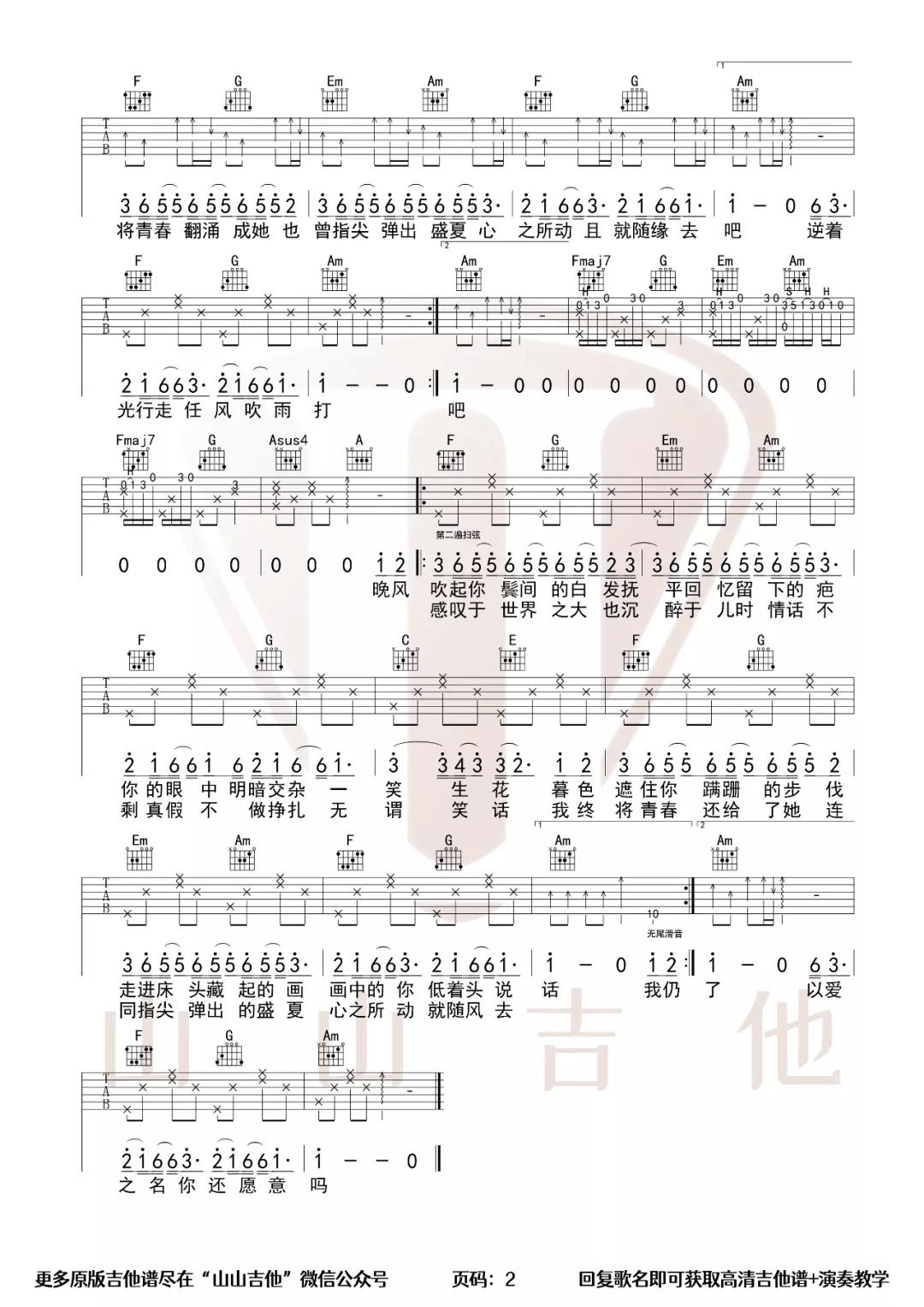 《起风了吉他谱》_买辣椒也用券_C调_吉他图片谱2张 图2