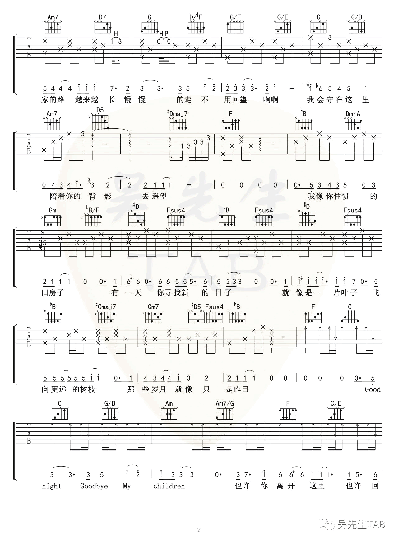 《我会守在这里吉他谱》_毛不易_G调_吉他图片谱3张 图2