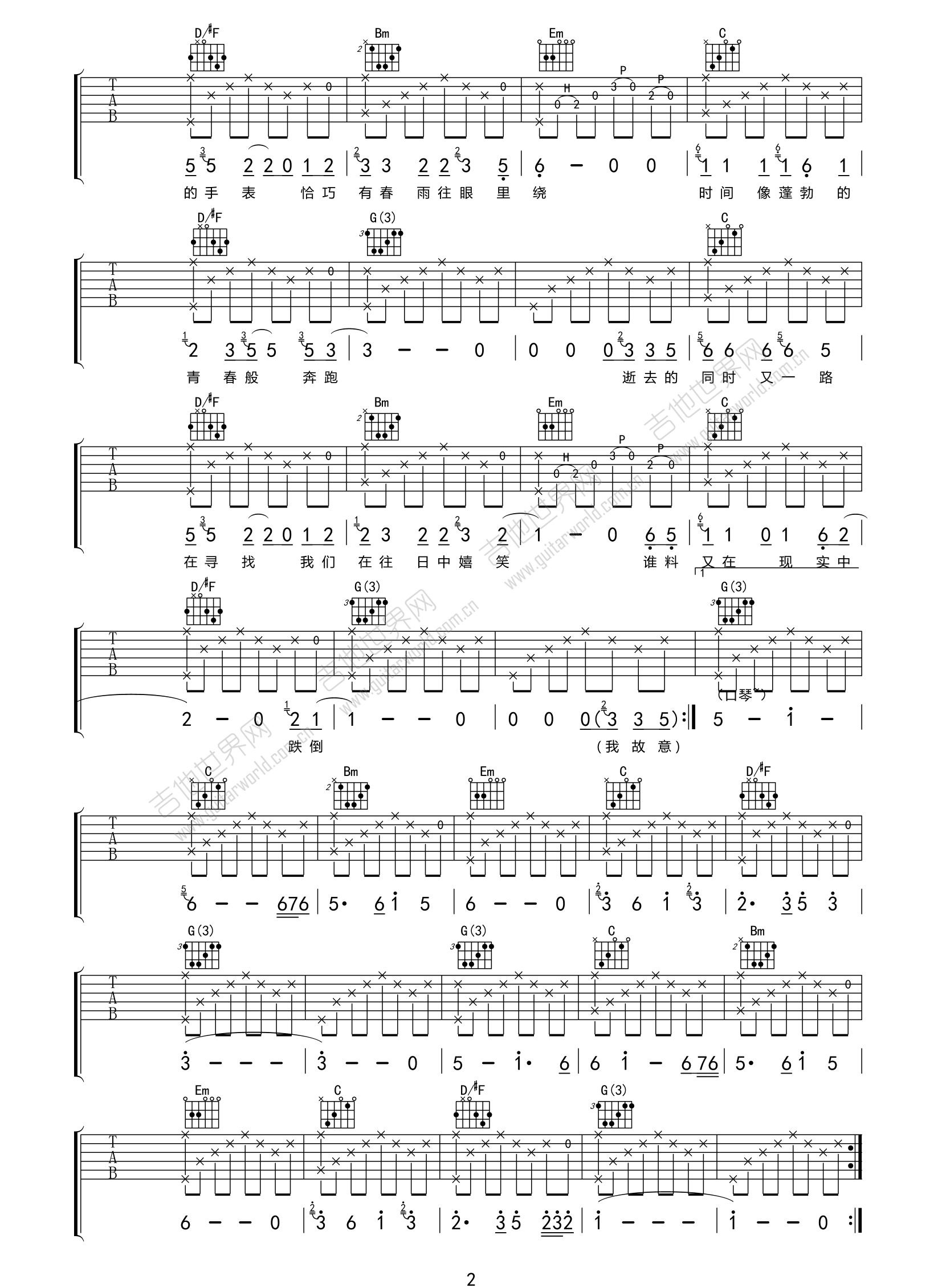 《雾吉他谱》_张小九_G调_吉他图片谱3张 图2