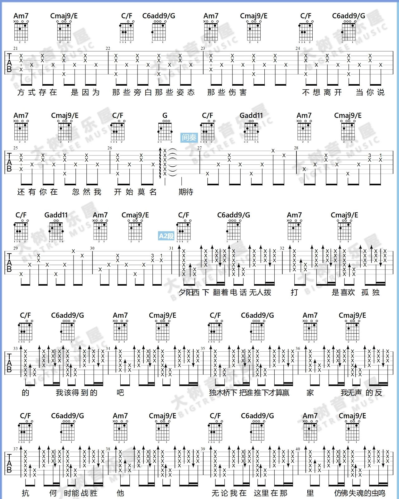 华晨宇tobefree吉他谱图片