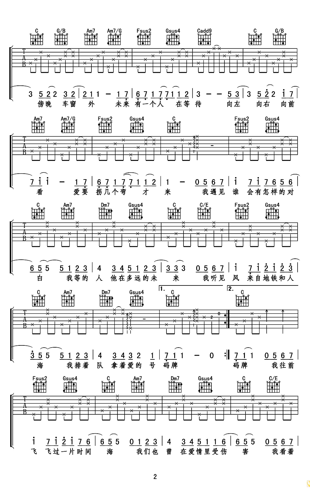 《遇见吉他谱》_孙燕姿_C调_吉他图片谱3张 图2