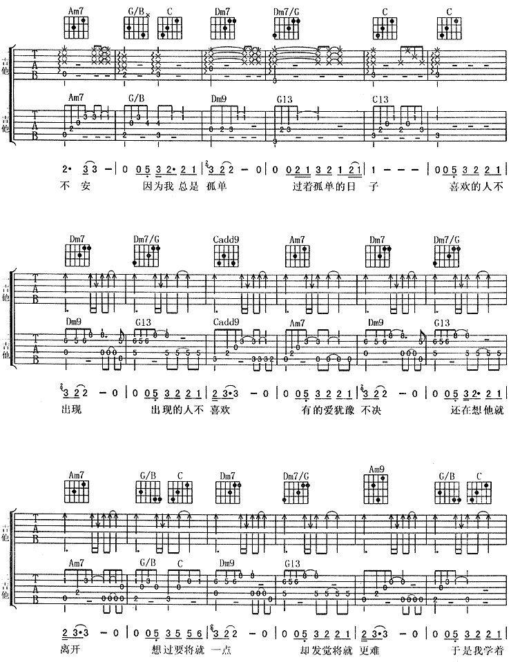 《一辈子的孤单吉他谱》_刘若英_C调_吉他图片谱5张 图2