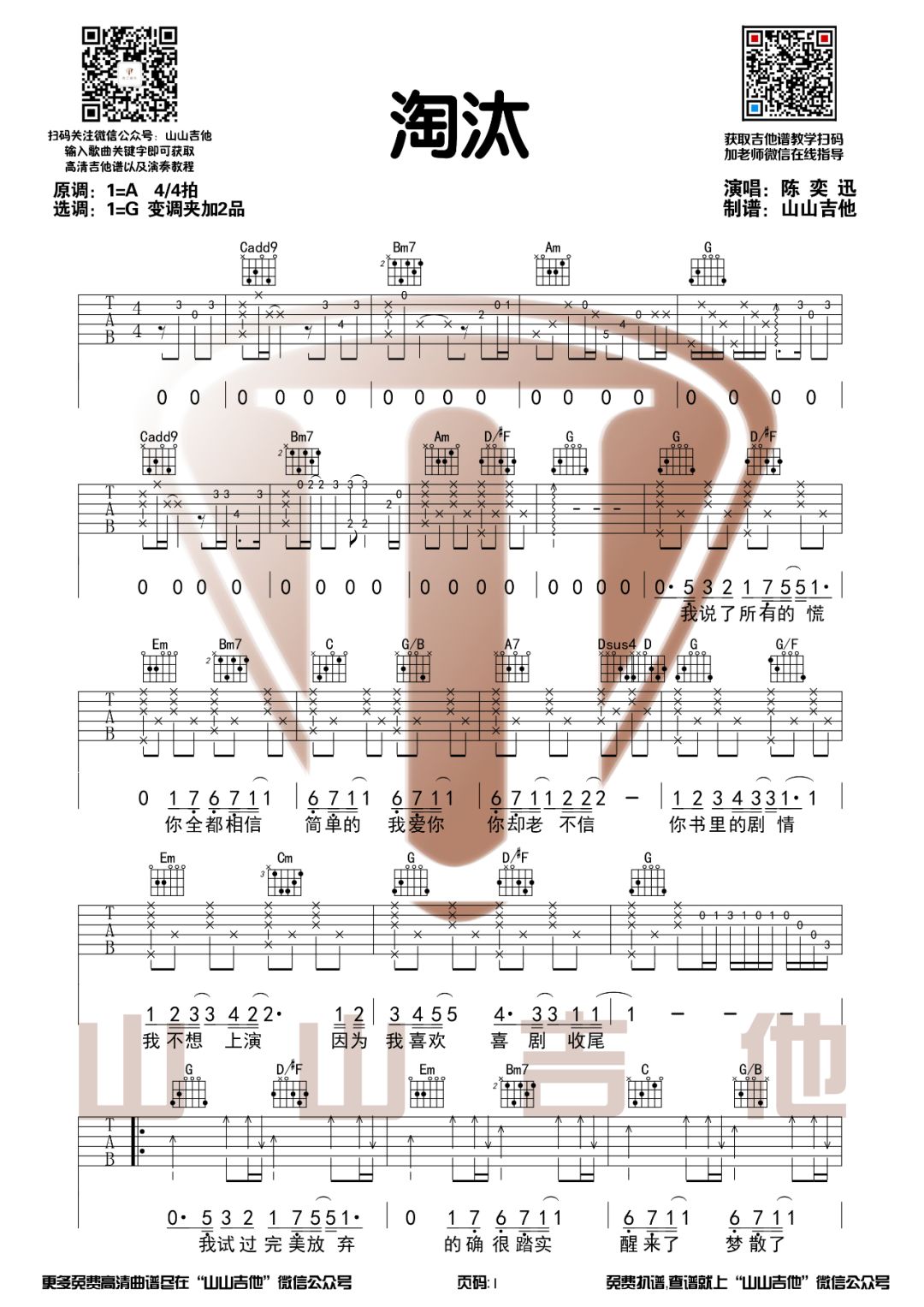 《淘汰吉他谱》_陈奕迅_G调_吉他图片谱2张 图1