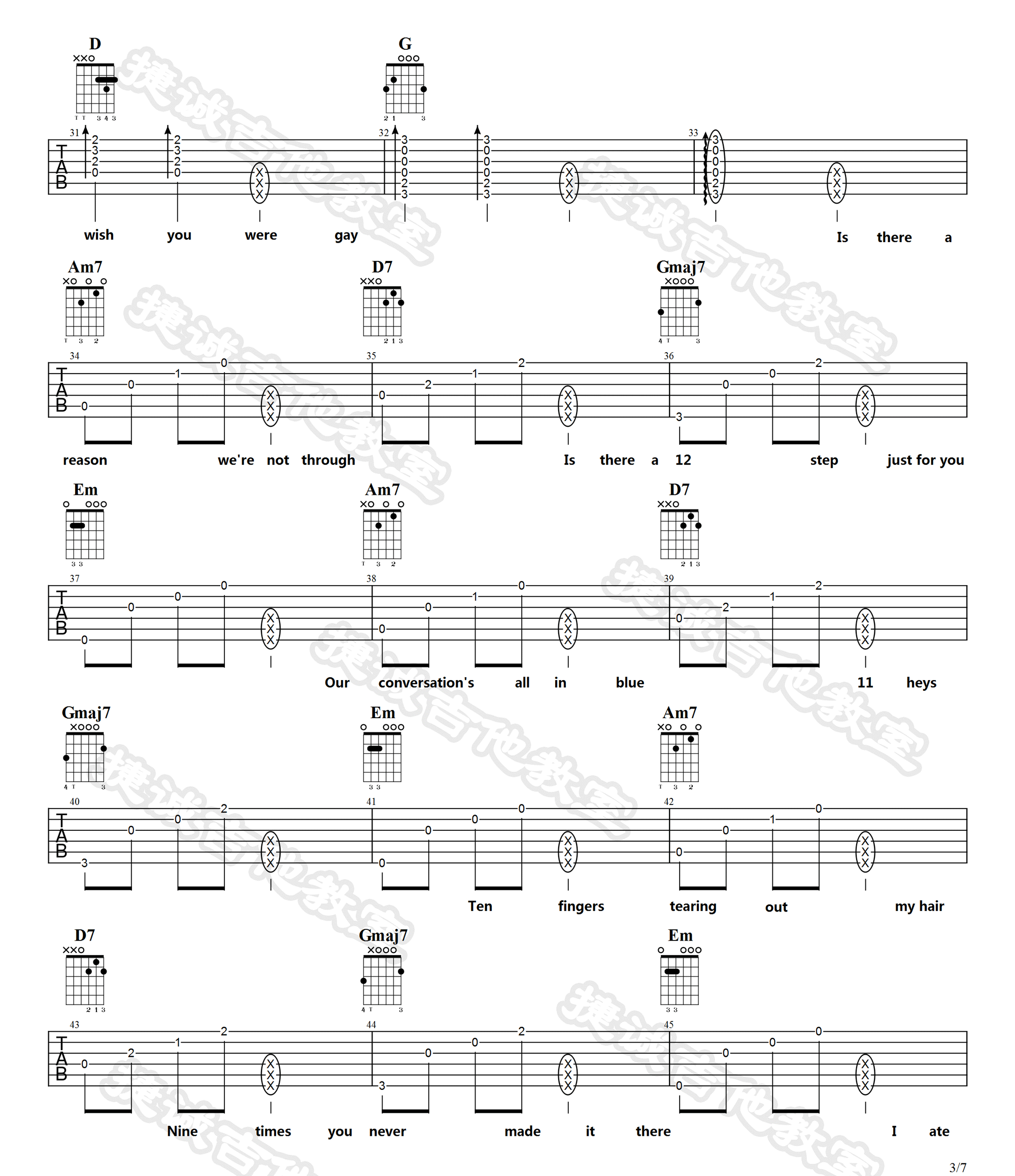 《Wish You Were Gay吉他谱》_Billie Eilish_G调_吉他图片谱7张 图3