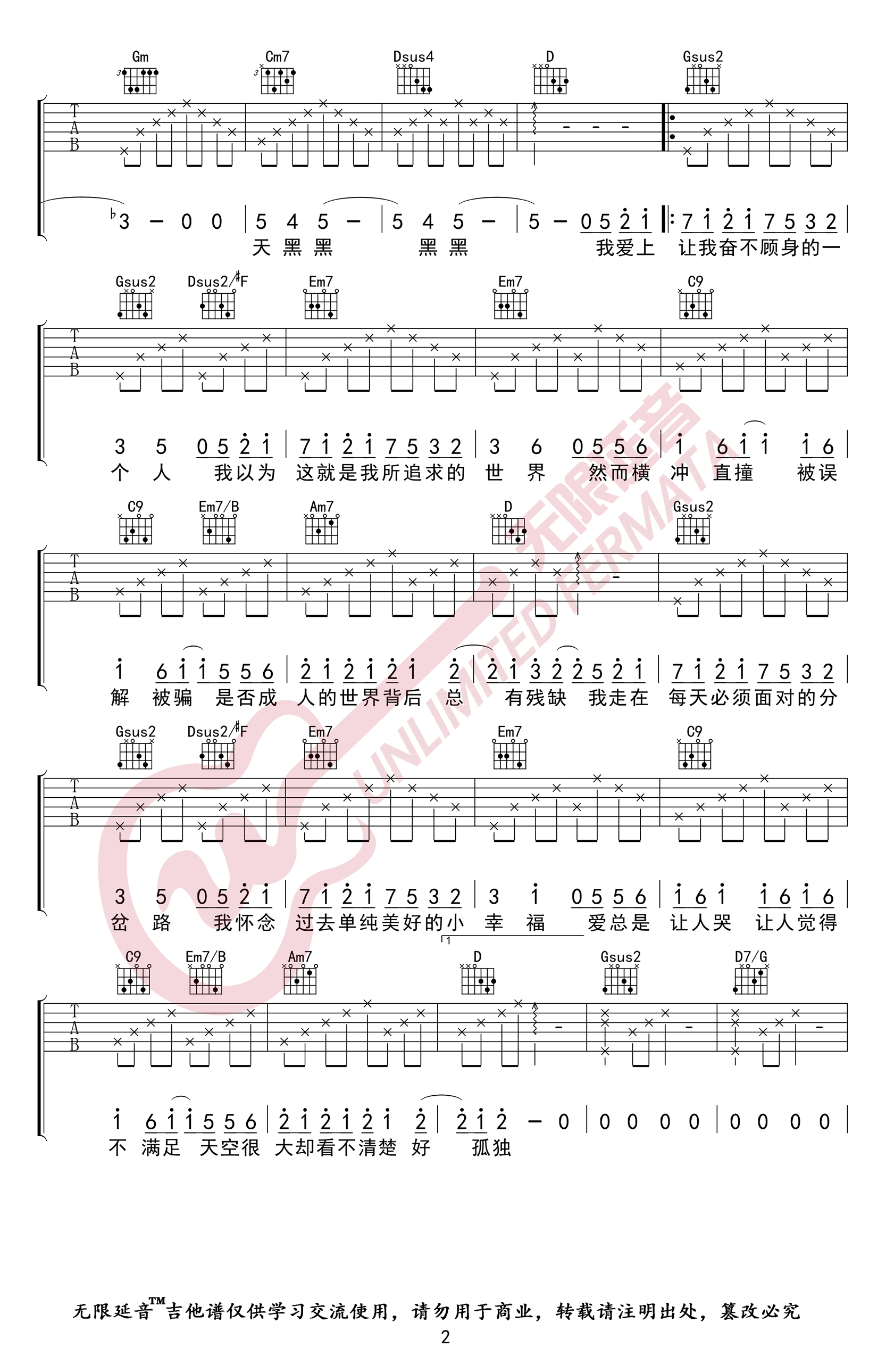 《天黑黑吉他谱》_孙燕姿_G调_吉他图片谱3张 图2