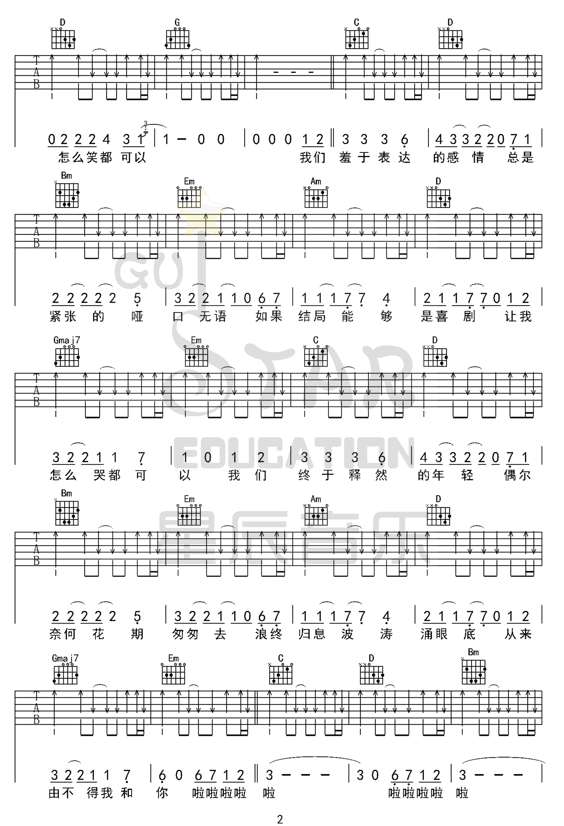 《我们羞于表达的感情吉他谱》_新裤子乐队_G调_吉他图片谱3张 图2