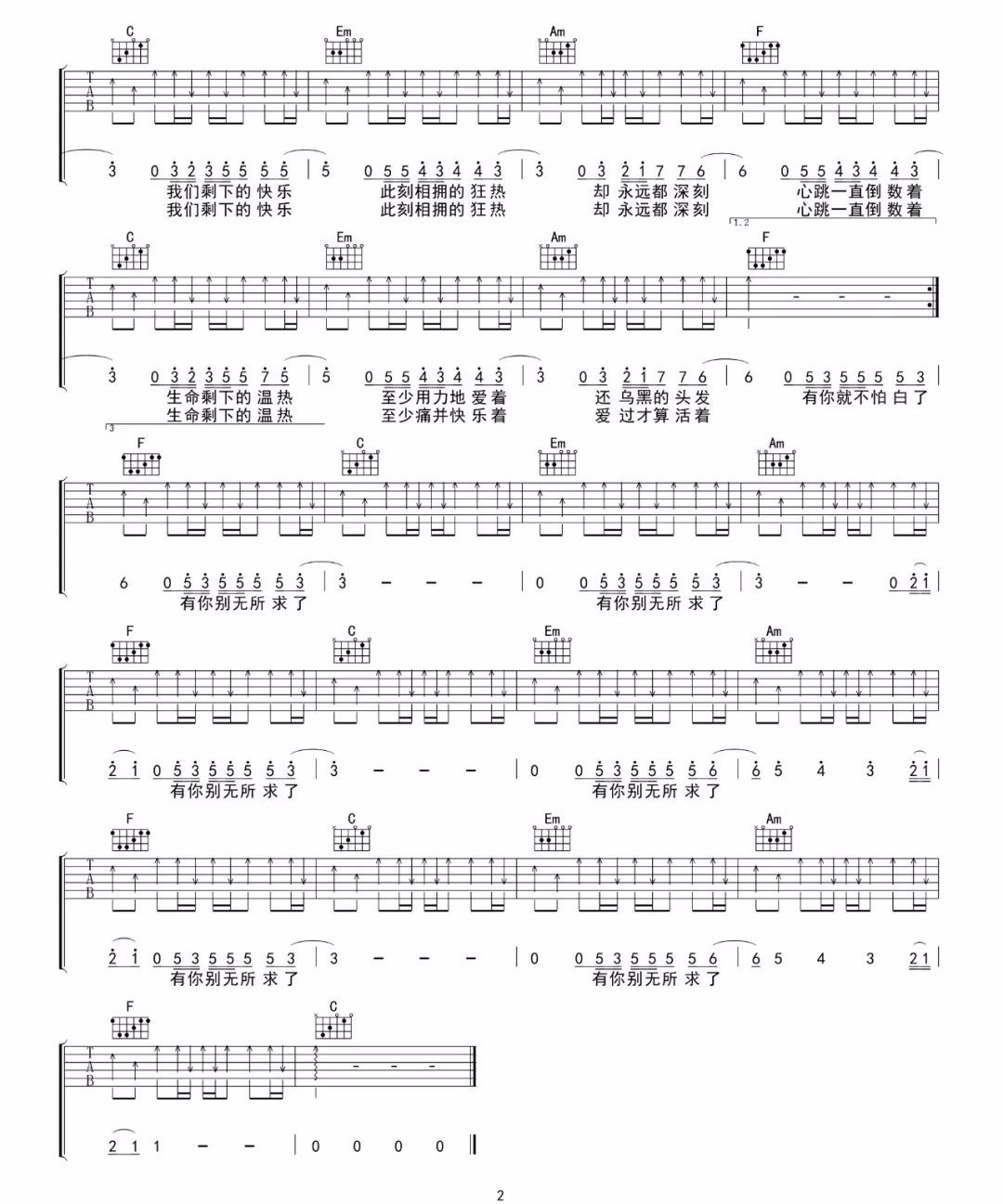 《倒数吉他谱》_邓紫棋_C调_吉他图片谱2张 图2