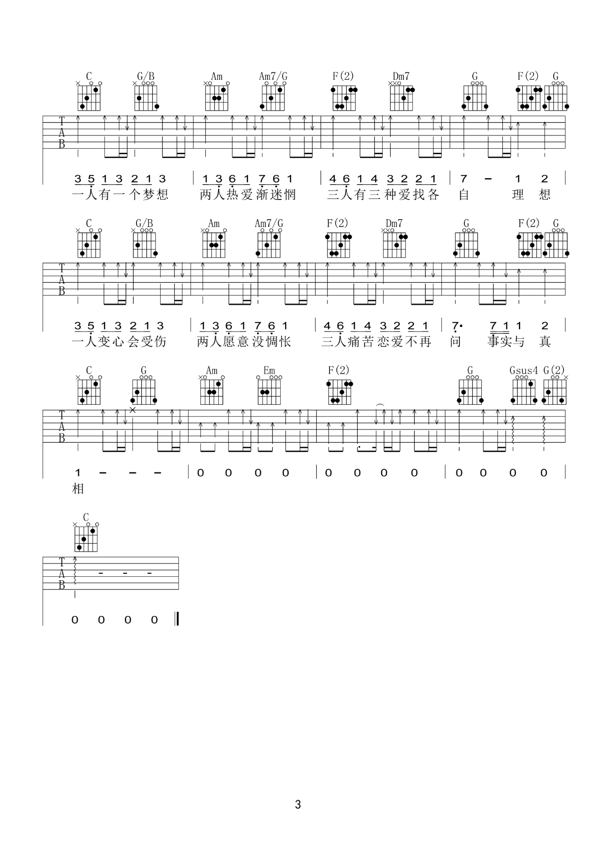 《一人有一个梦想吉他谱》_黎瑞恩_C调_吉他图片谱3张 图3
