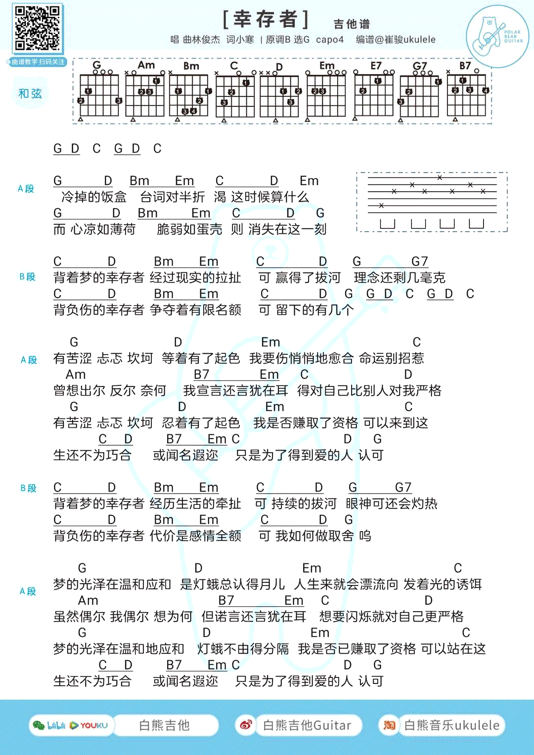 《幸存者吉他谱》_林俊杰_G调_吉他图片谱1张 图1