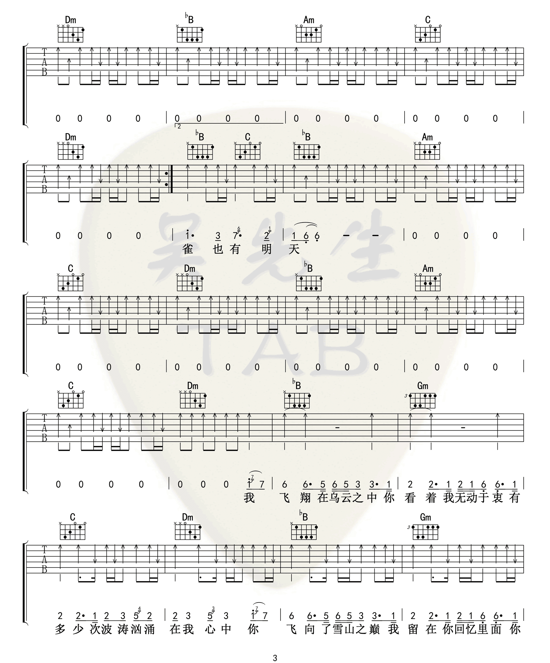 《麻雀吉他谱》_李荣浩_F调_吉他图片谱4张 图3