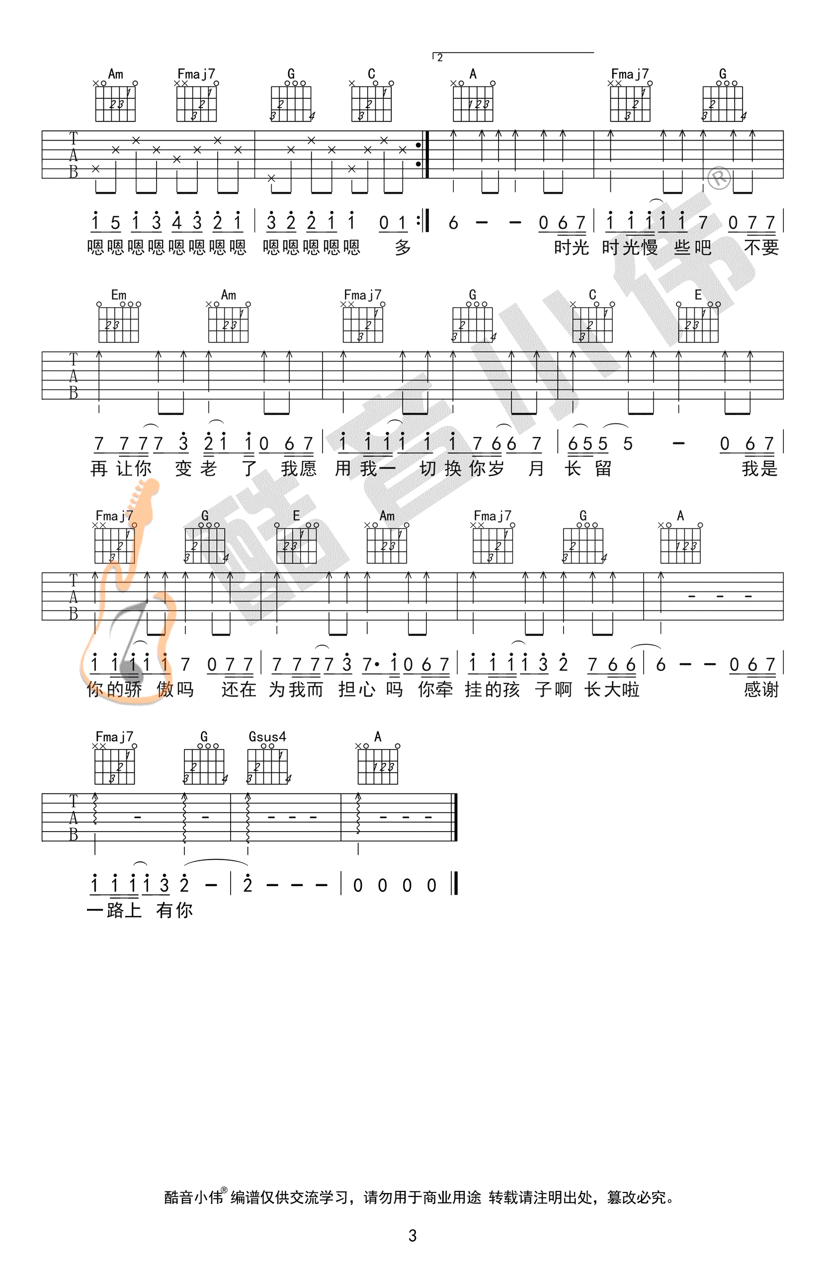 《父亲吉他谱》_筷子兄弟_C调_吉他图片谱3张 图3