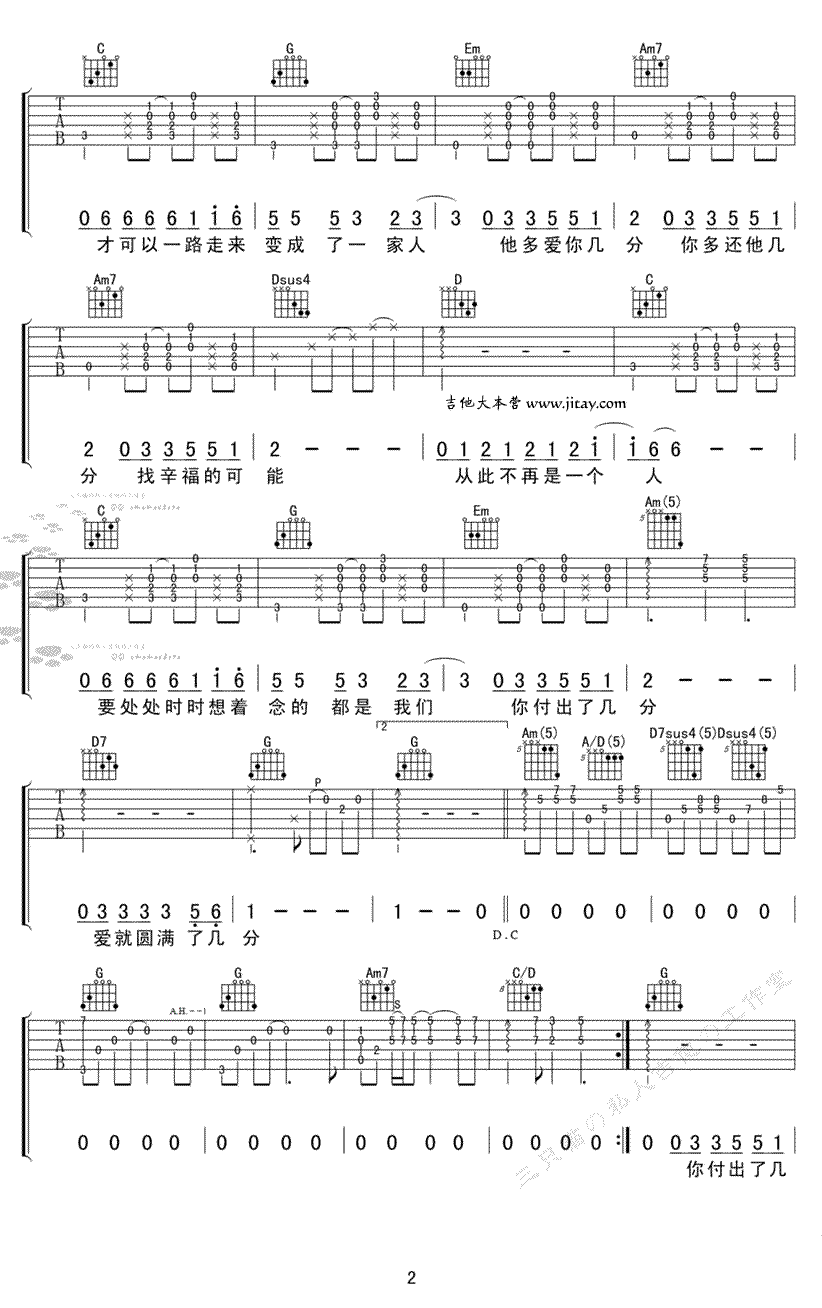 《给你们吉他谱》_张宇_G调_吉他图片谱3张 图2