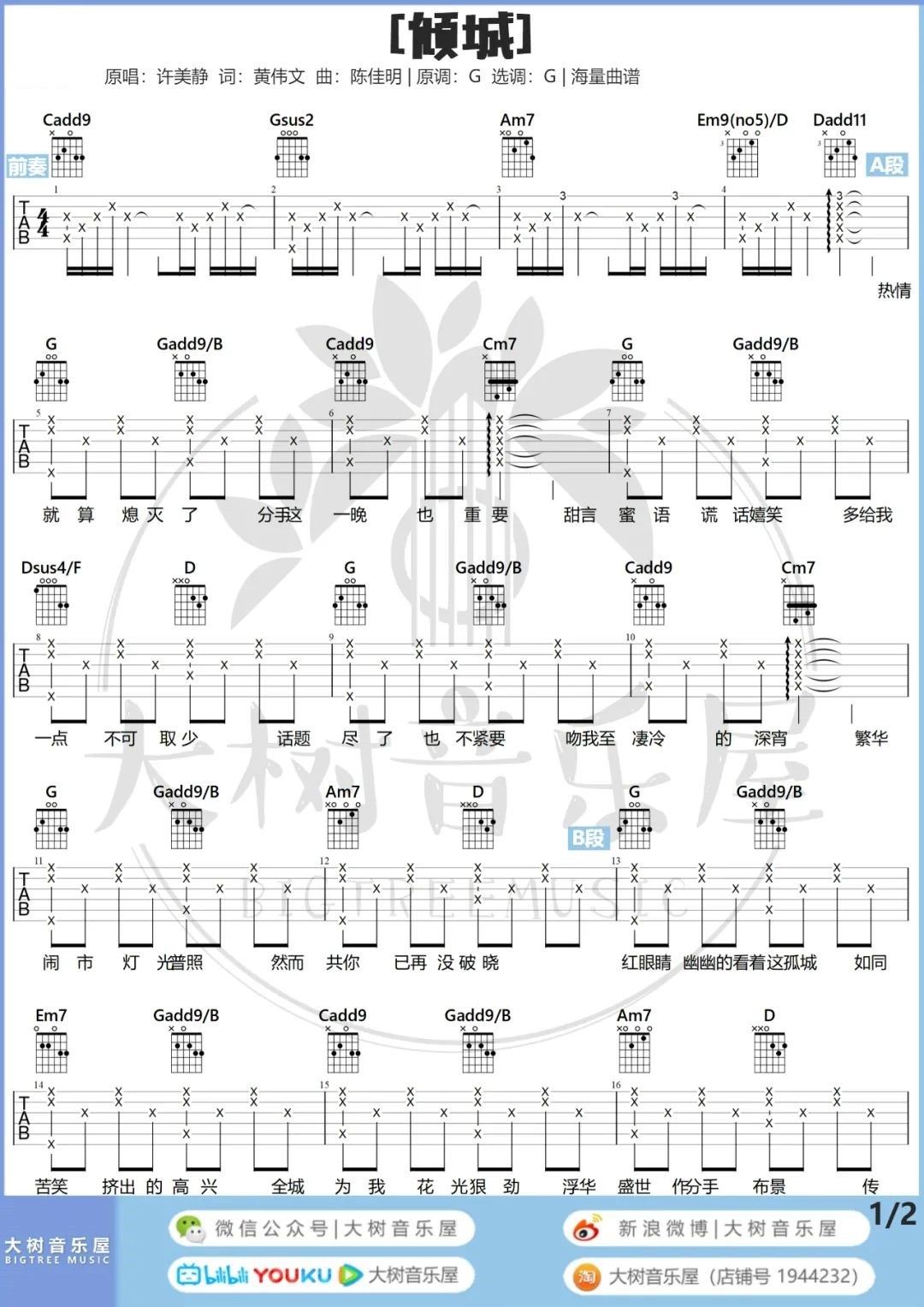 《倾城吉他谱》_陈奕迅_G调_吉他图片谱3张 图2