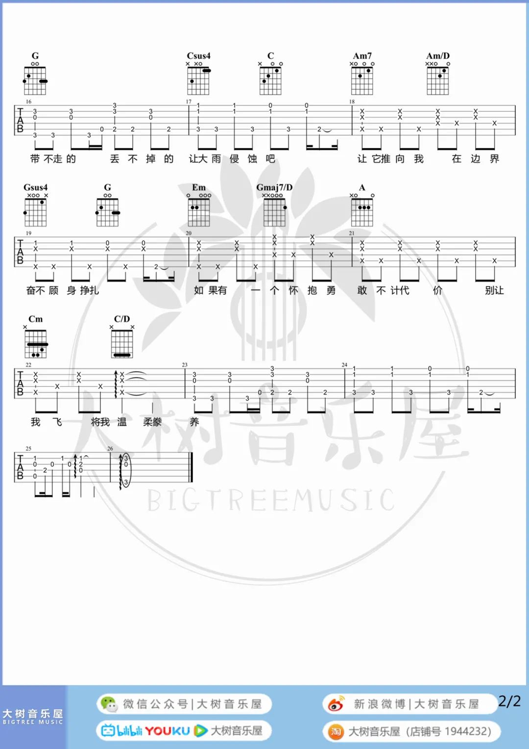 《鱼吉他谱》_陈绮贞_G调_吉他图片谱2张 图2