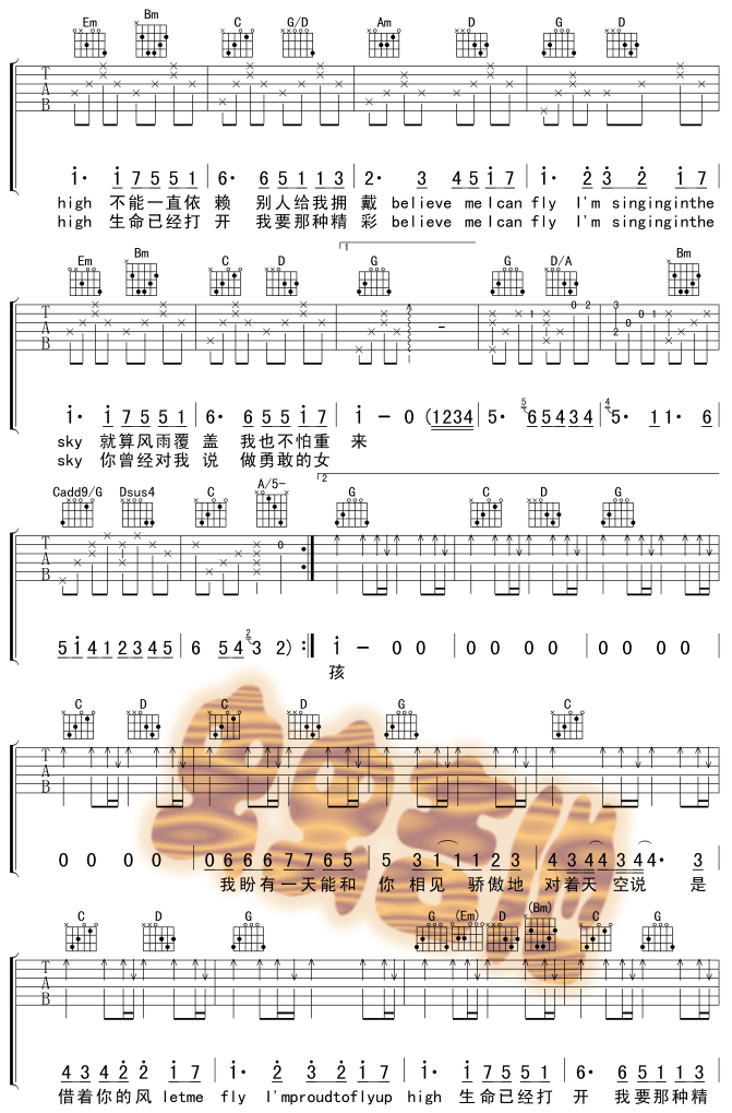 《挥着翅膀的女孩吉他谱》_容祖儿_G调_吉他图片谱3张 图2