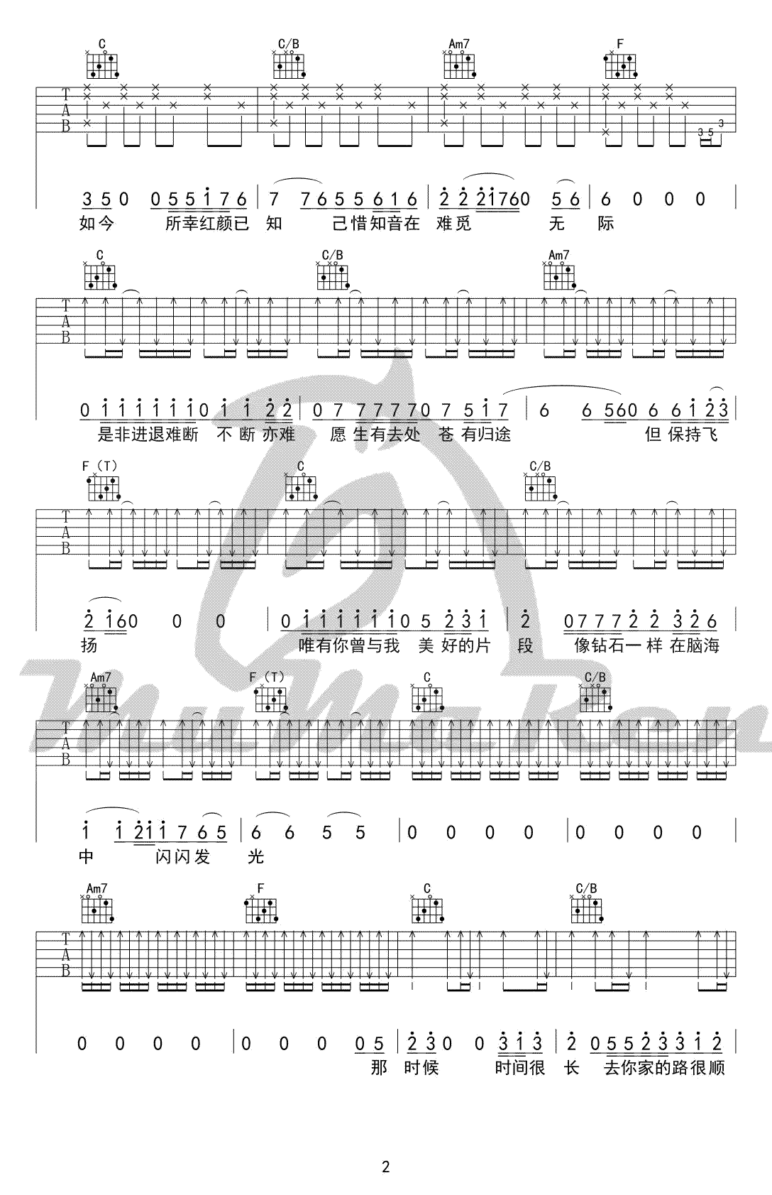 《闪光的回忆吉他谱》_逃跑计划_C调_吉他图片谱5张 图2