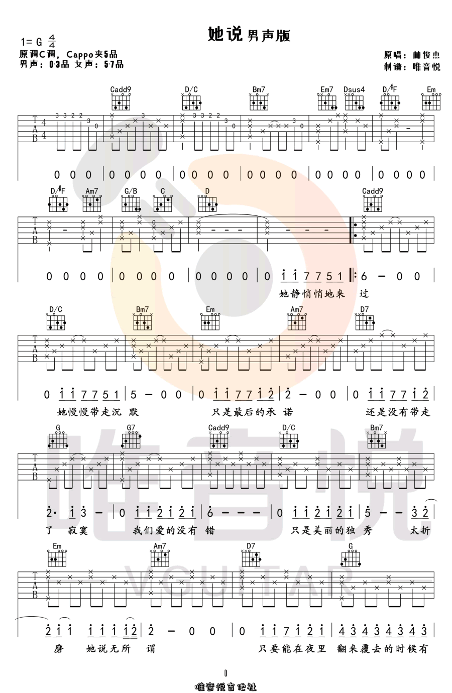 《她说吉他谱》_林俊杰_G调_吉他图片谱3张 图1