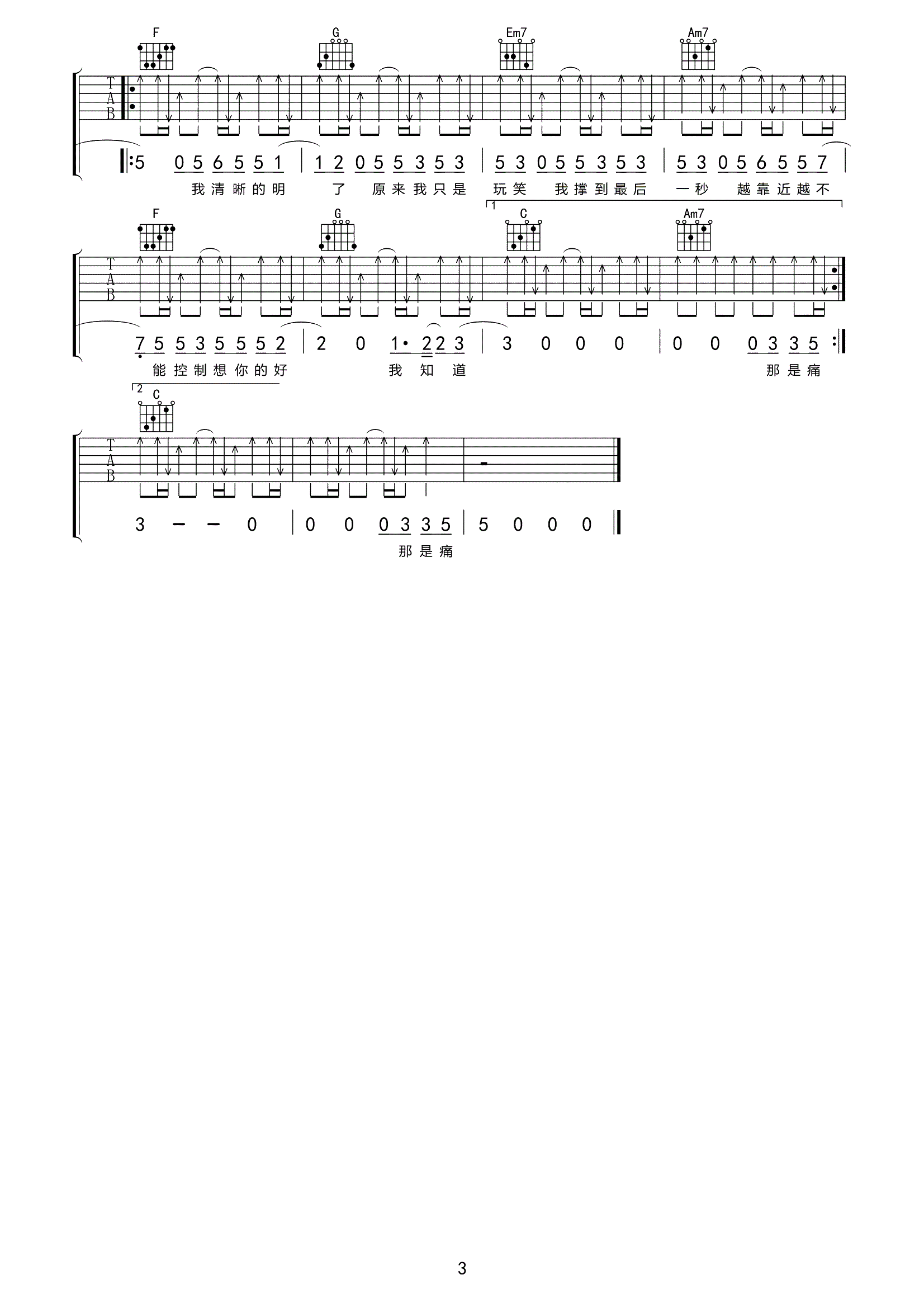《别再靠近我了吉他谱》_陈雪凝_C调_吉他图片谱3张 图3