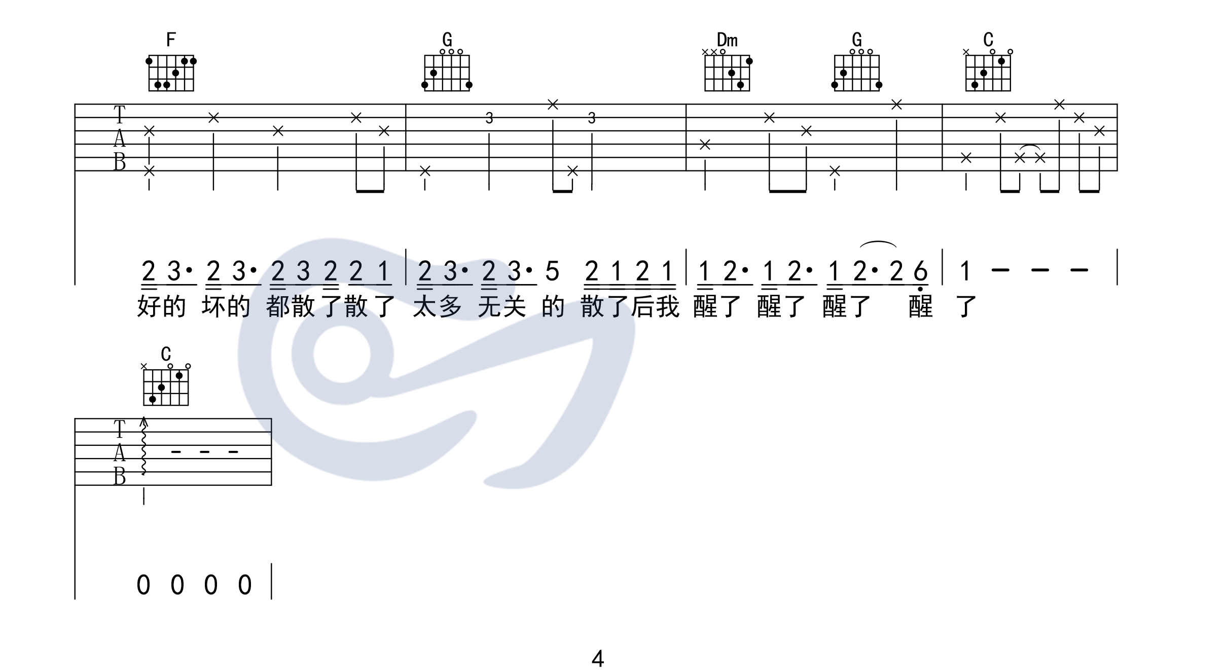 《走马吉他谱》_陈粒_C调_吉他图片谱4张 图4