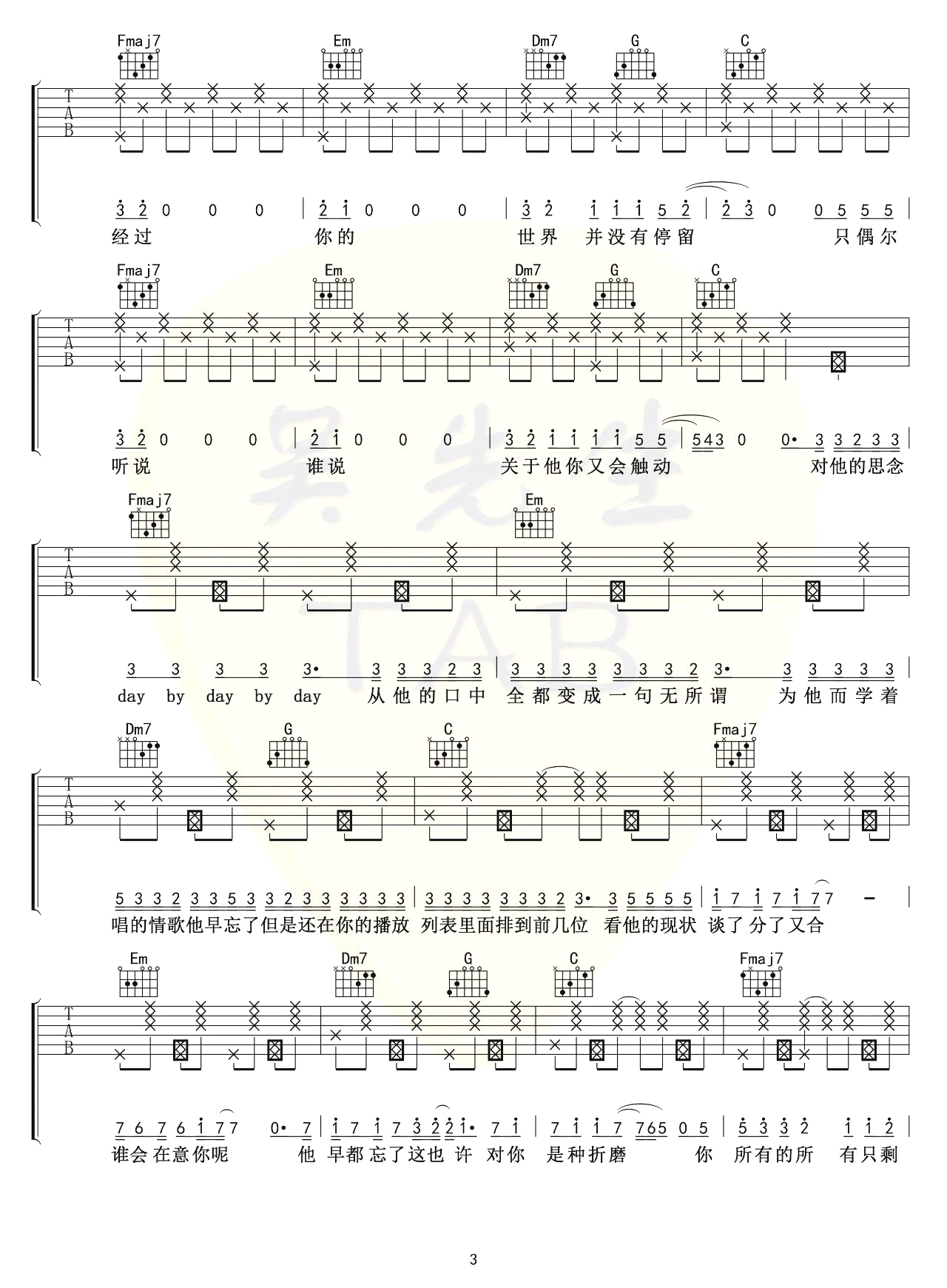 《他只是经过吉他谱》_Felix_C调_吉他图片谱4张 图3