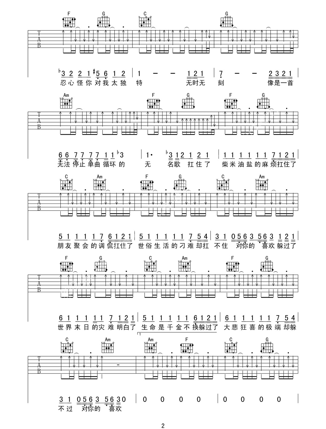 《喜欢吉他谱》_阿肆_C调_吉他图片谱4张 图2