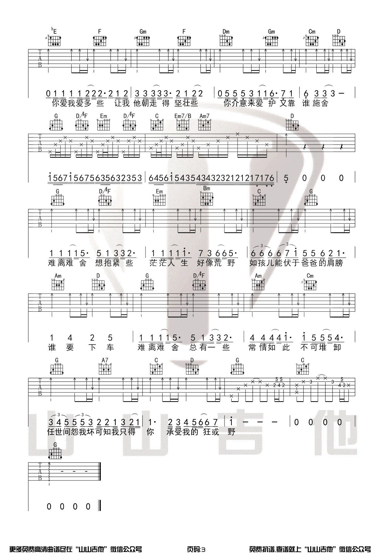 《单车吉他谱》_陈奕迅_G调_吉他图片谱3张 图3