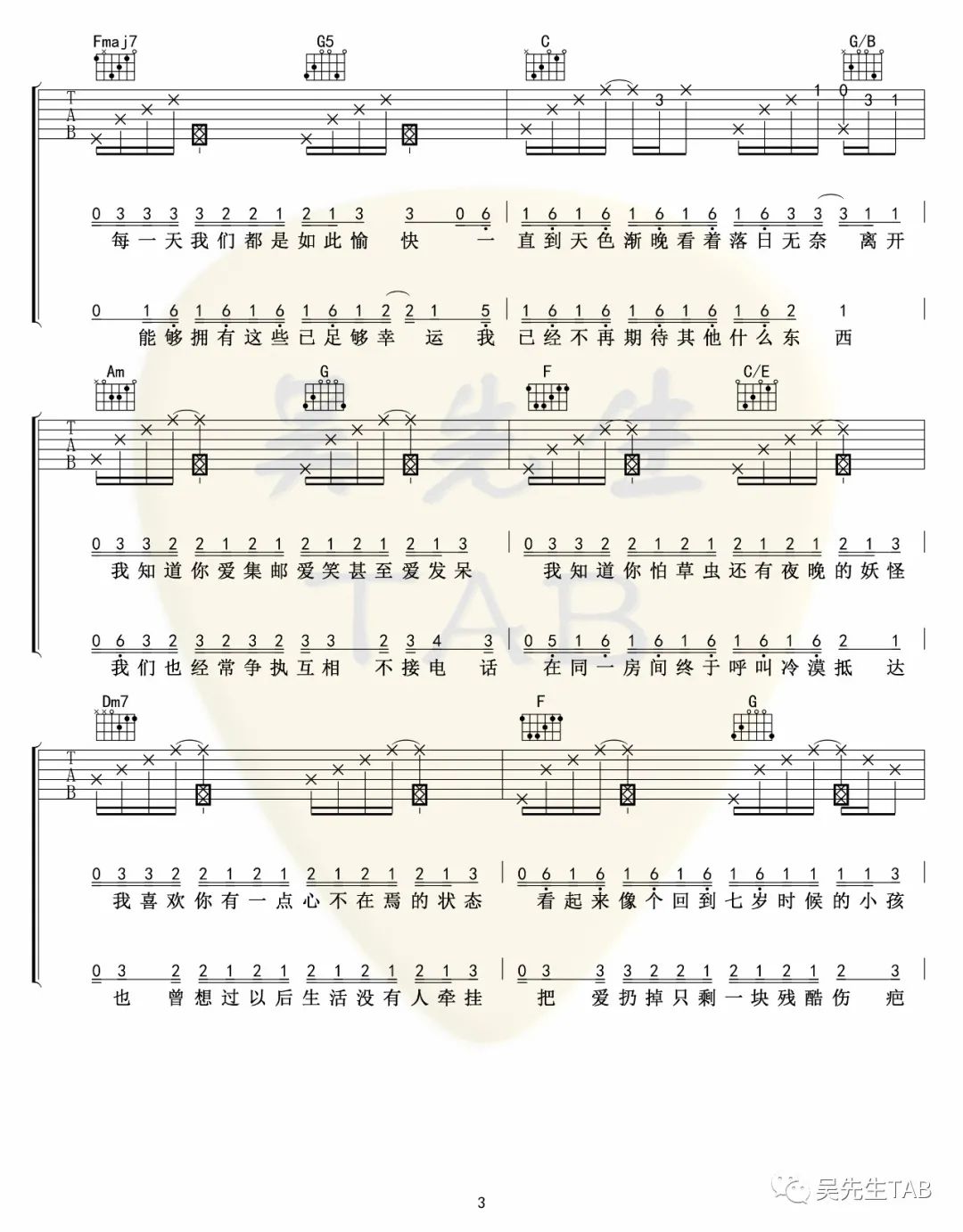 《把回忆拼好给你吉他谱》_王贰浪_C调_吉他图片谱7张 图3