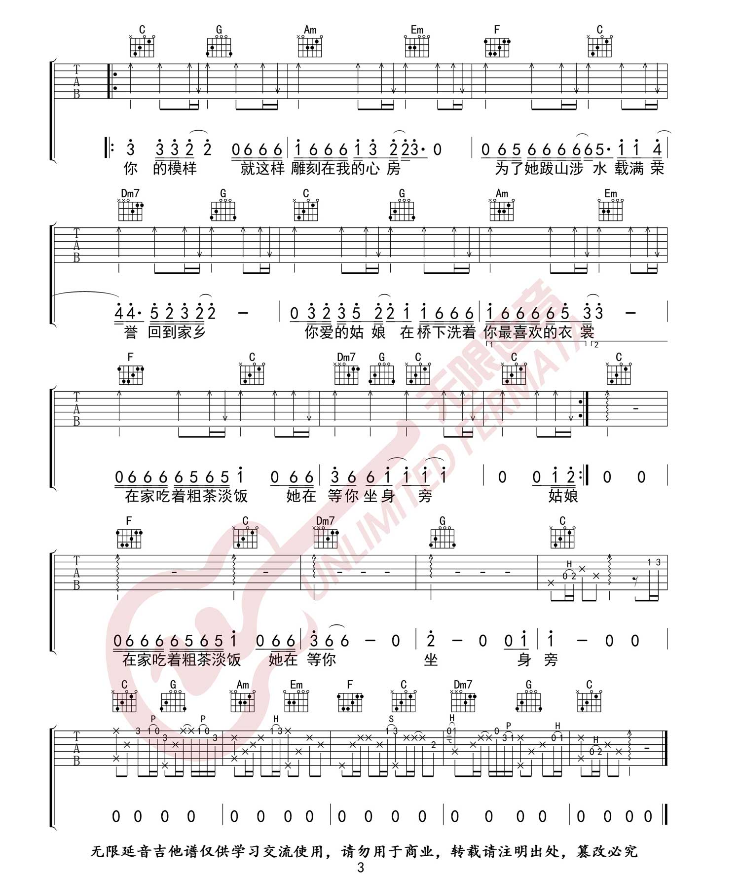 《你的姑娘吉他谱》_隔壁老樊_C调_吉他图片谱3张 图3