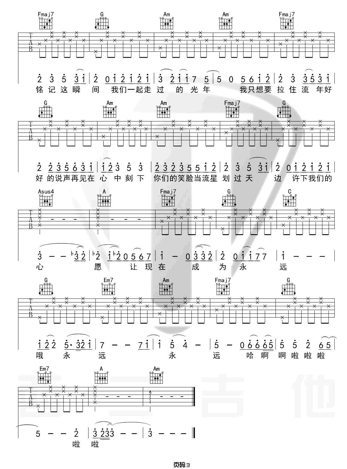 《记念吉他谱》_雷雨心_C调_吉他图片谱3张 图3