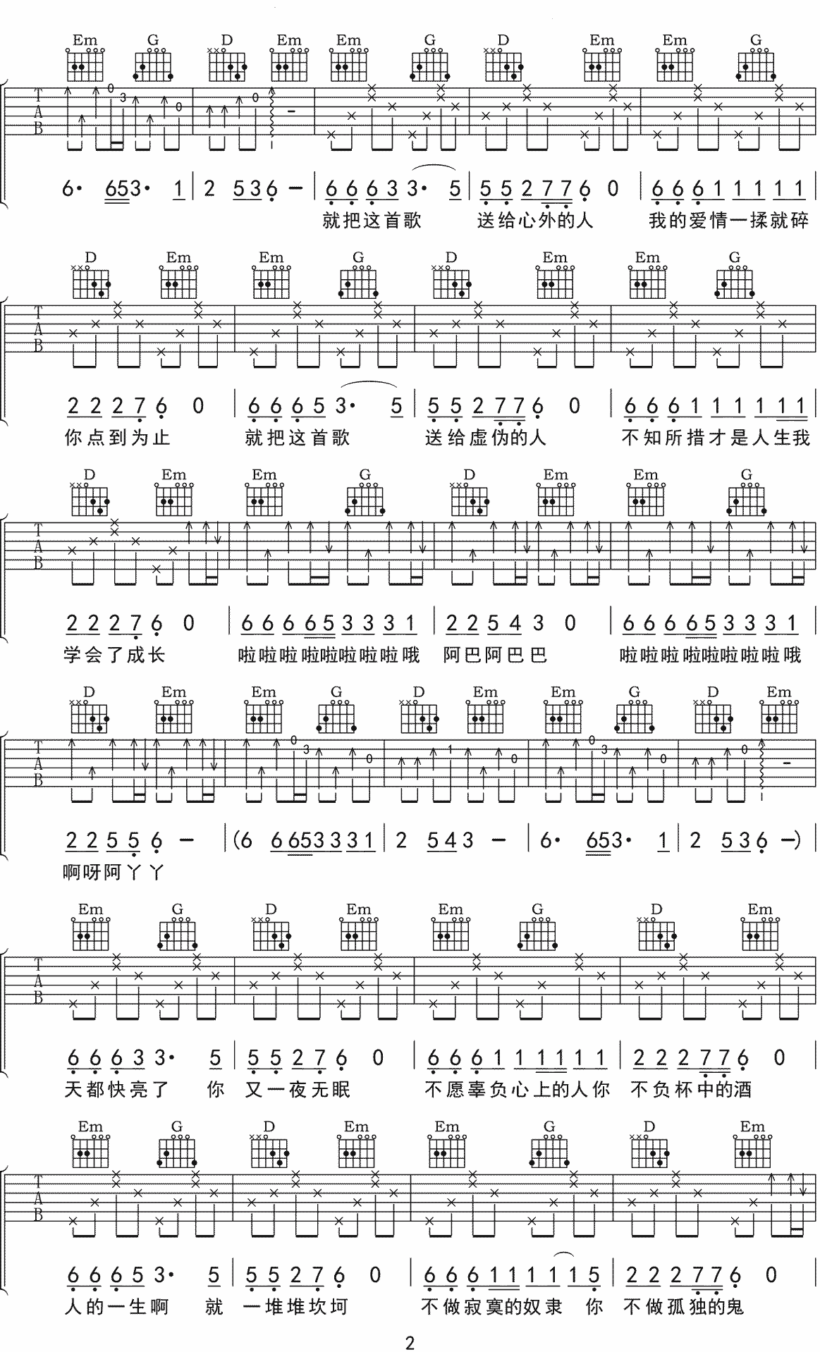 《点歌的人吉他谱》_海来阿木_G调_吉他图片谱3张 图2