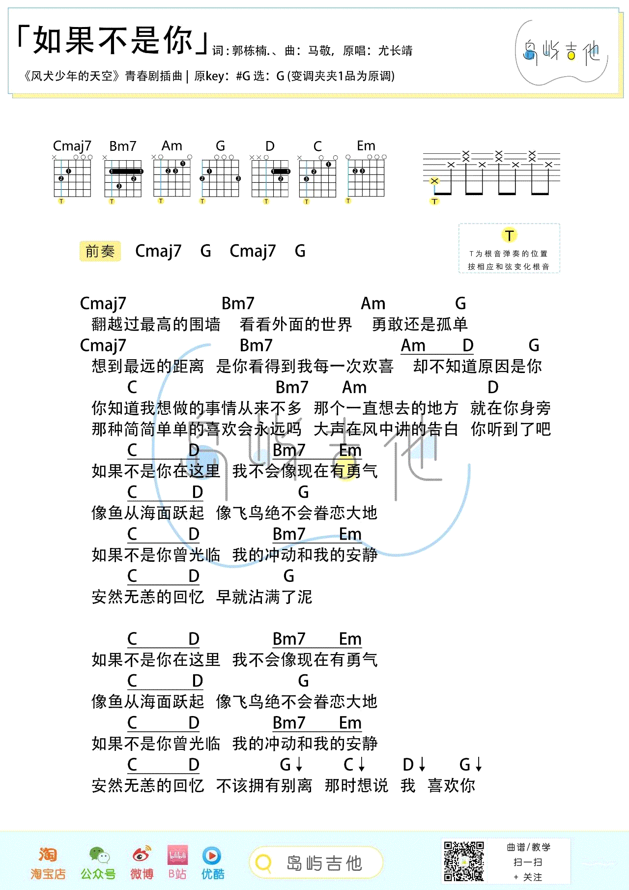 《如果不是你吉他谱》_尤长靖_G调_吉他图片谱1张 图1