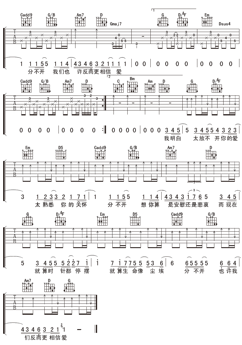 《忽然之间吉他谱》_Tank_G调_吉他图片谱2张 图2