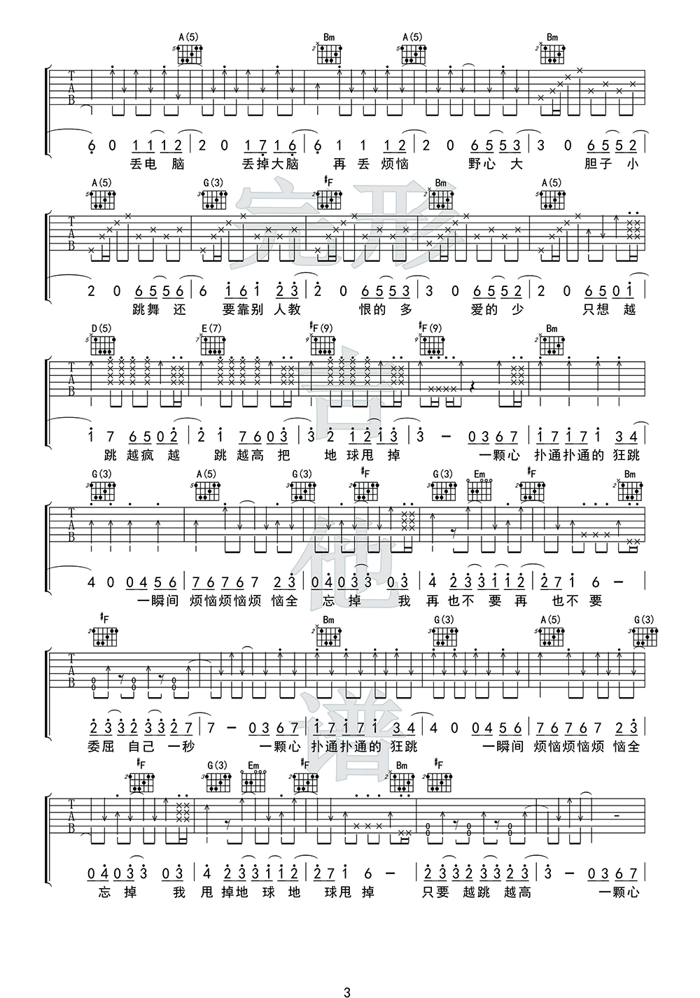 《离开地球表面吉他谱》_五月天_D调_吉他图片谱4张 图3