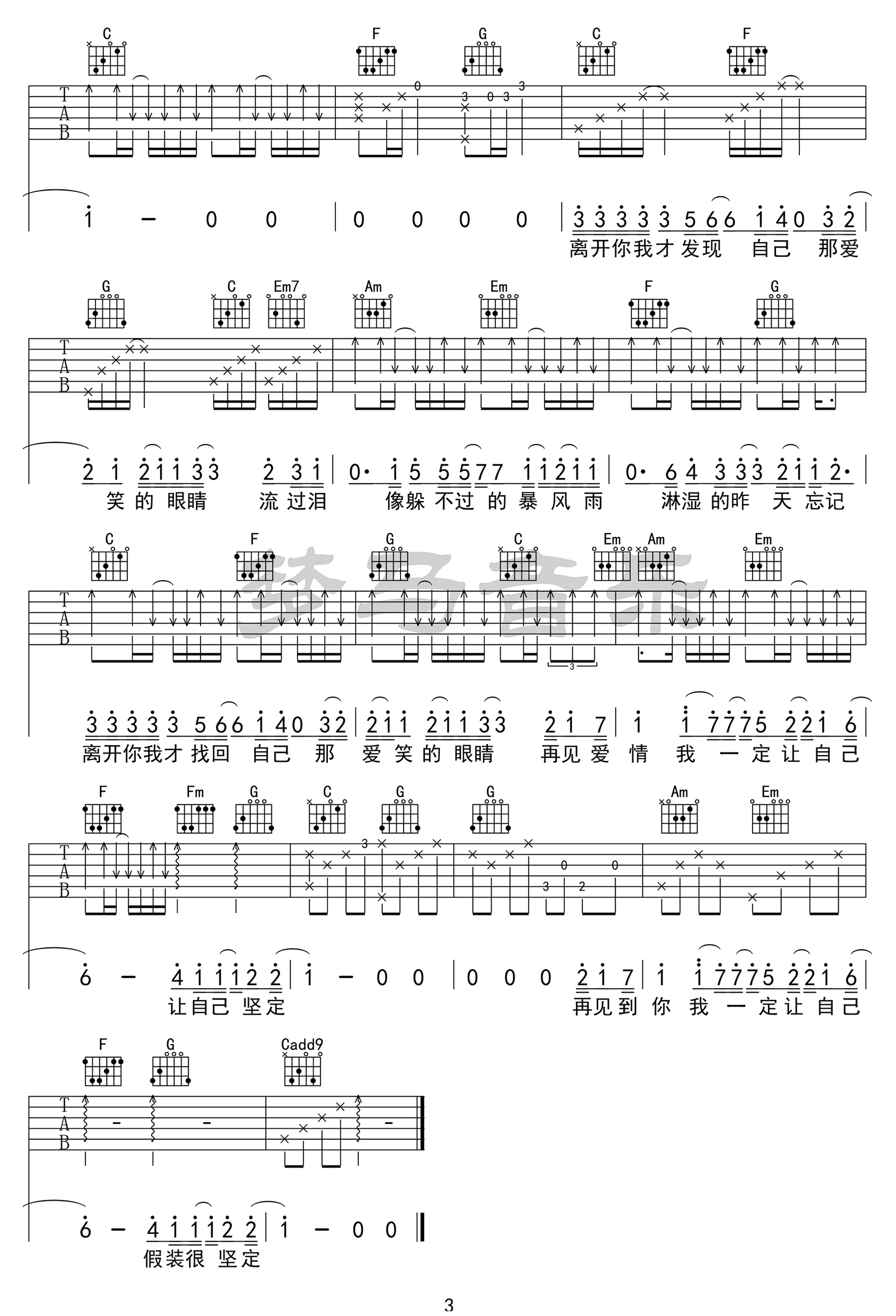 《爱笑的眼睛吉他谱》_林俊杰_C调_吉他图片谱3张 图3