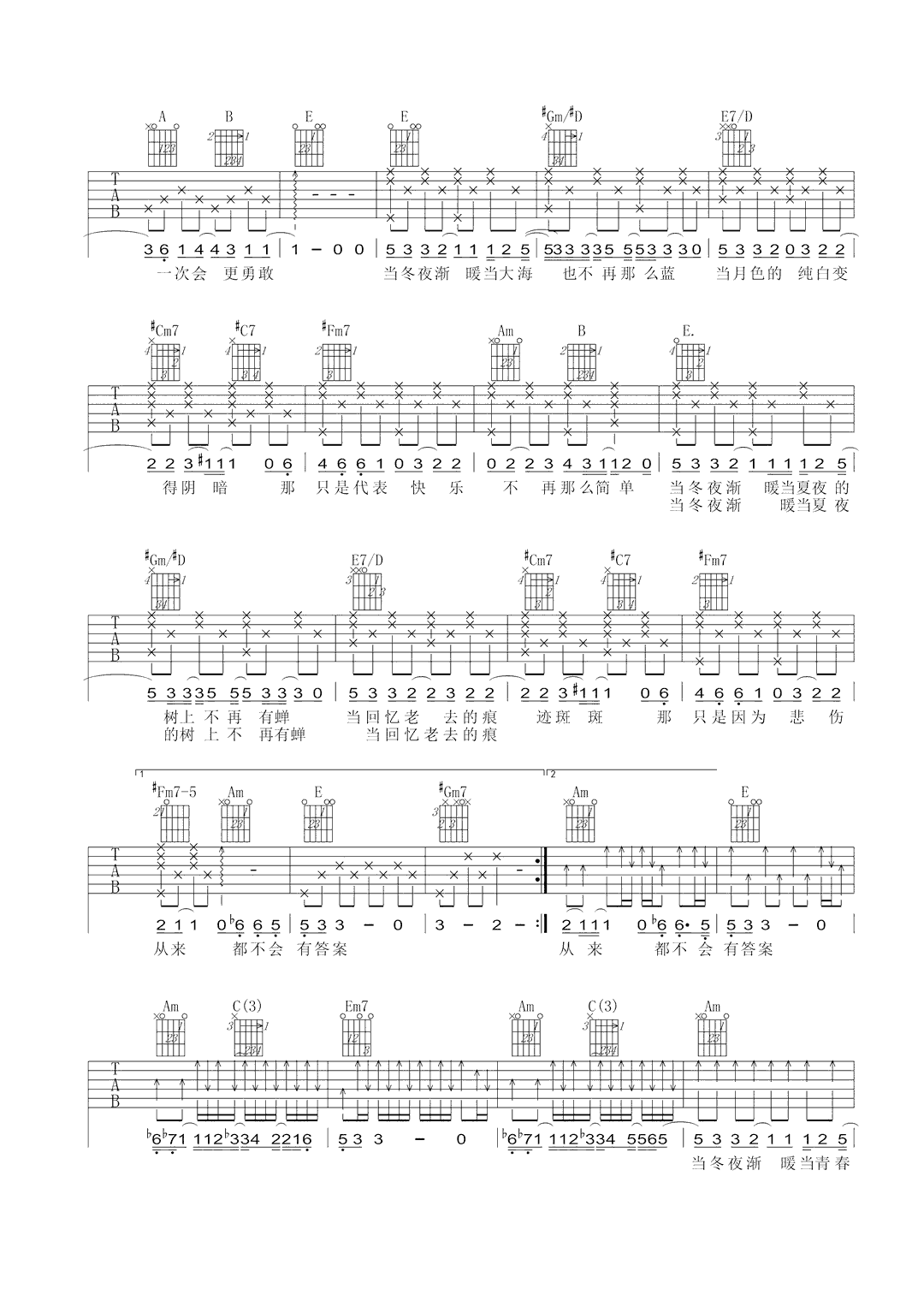 《当冬夜渐暖吉他谱》_孙燕姿_E调_吉他图片谱3张 图2