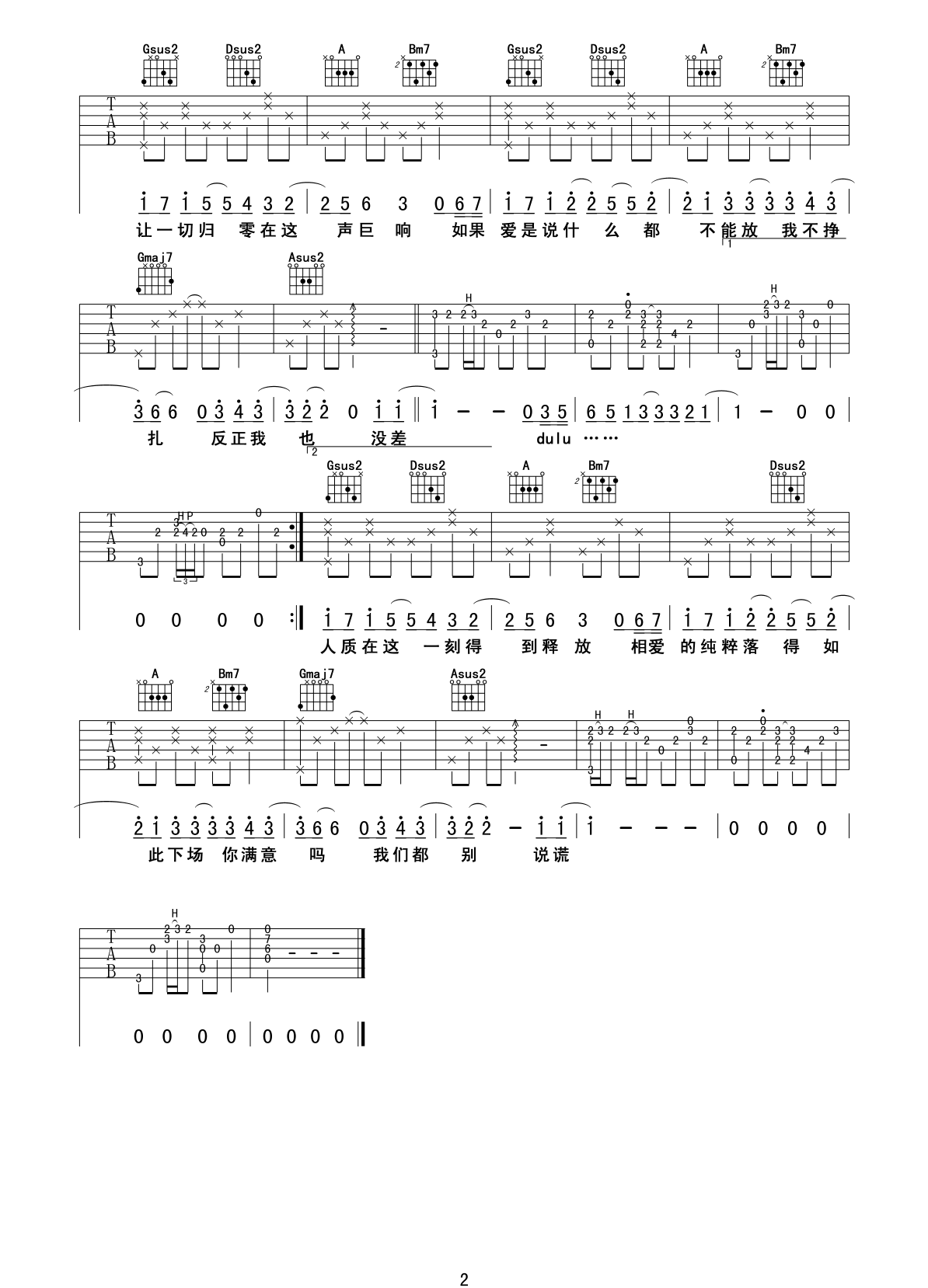 《人质吉他谱》_张惠妹_D调_吉他图片谱2张 图2