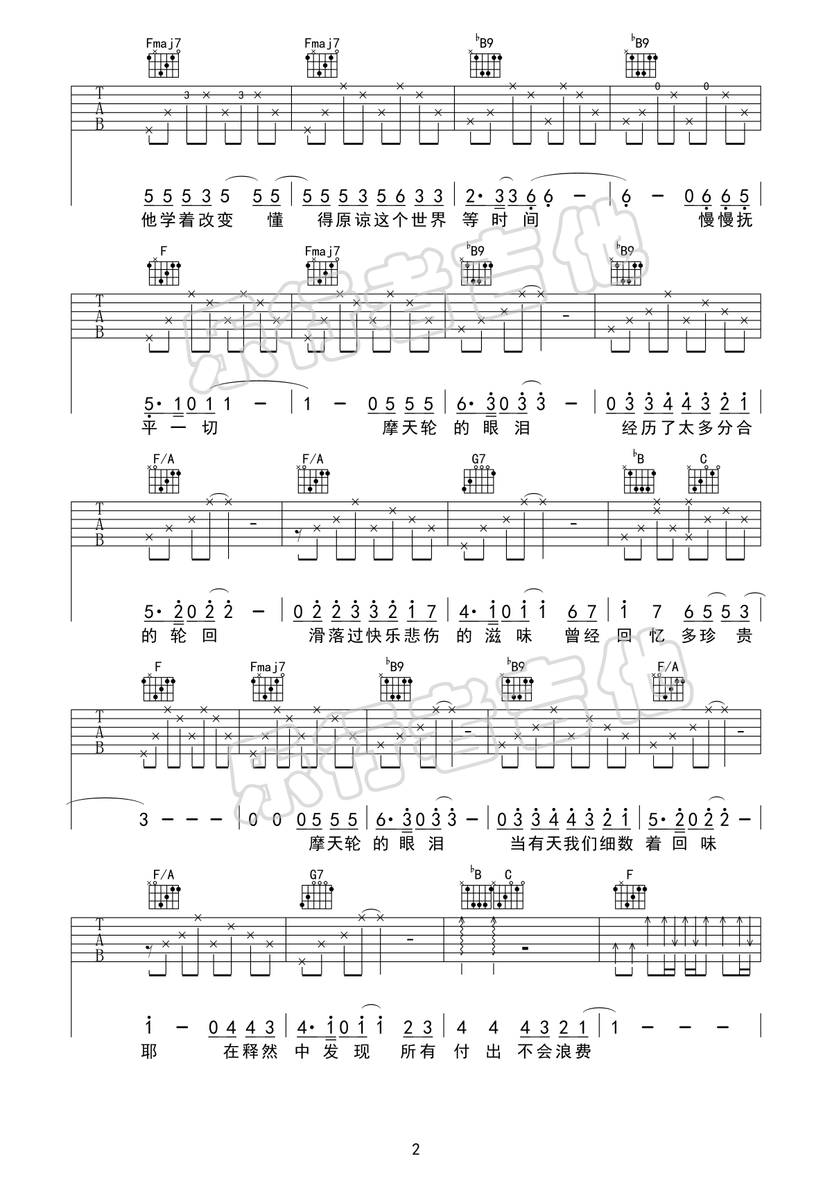 《摩天轮的眼泪吉他谱》_金志文_F调_吉他图片谱6张 图2
